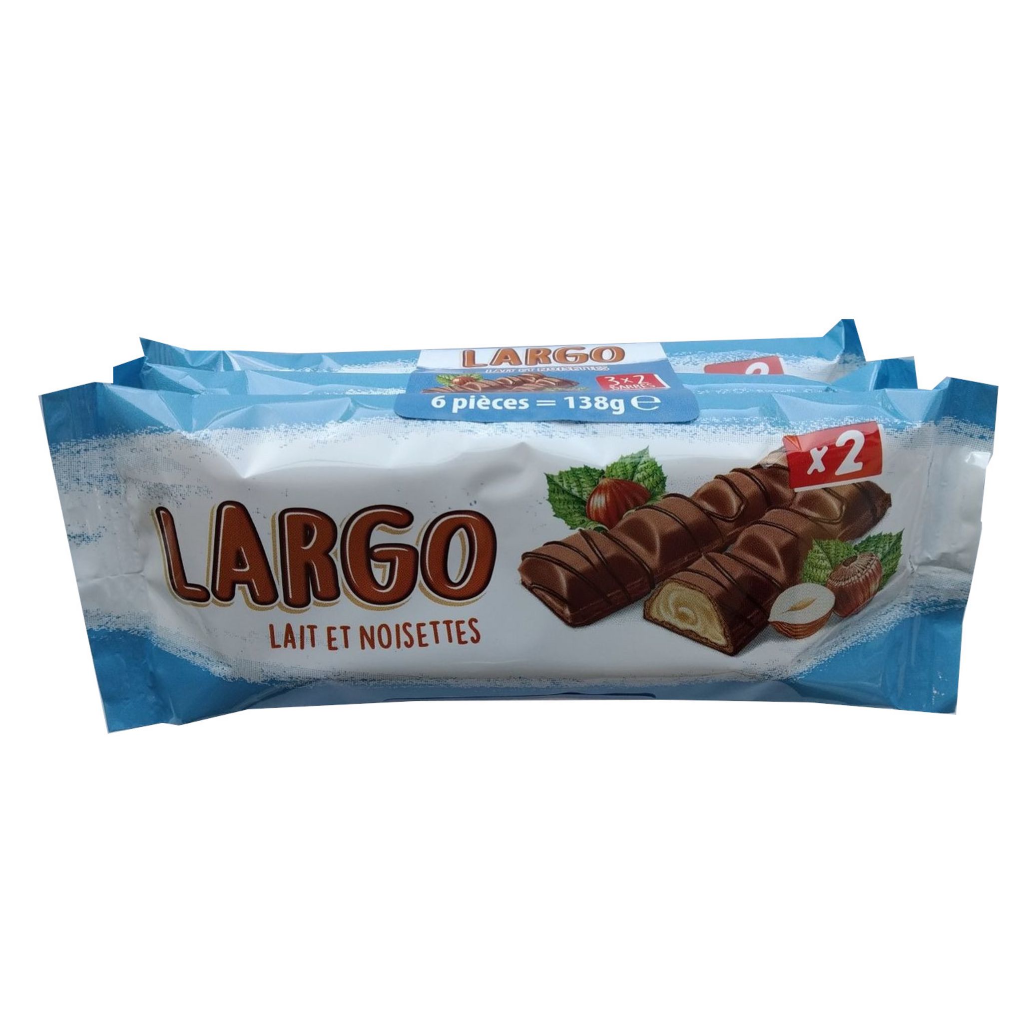 LARGO Barres chocolatées lait et noisettes 3x2 barres 138g