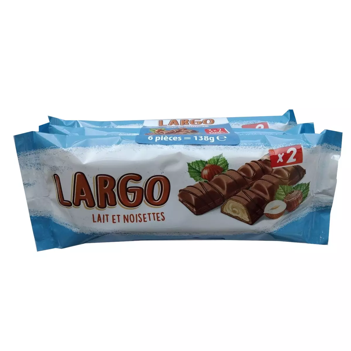 LARGO Barres chocolatées lait et noisettes 3x2 barres 138g