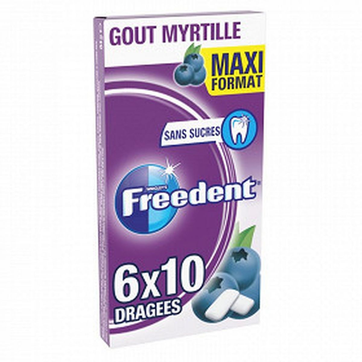 FREEDENT Chewing-gum sans sucres myrtille 6x10 pièces  84g