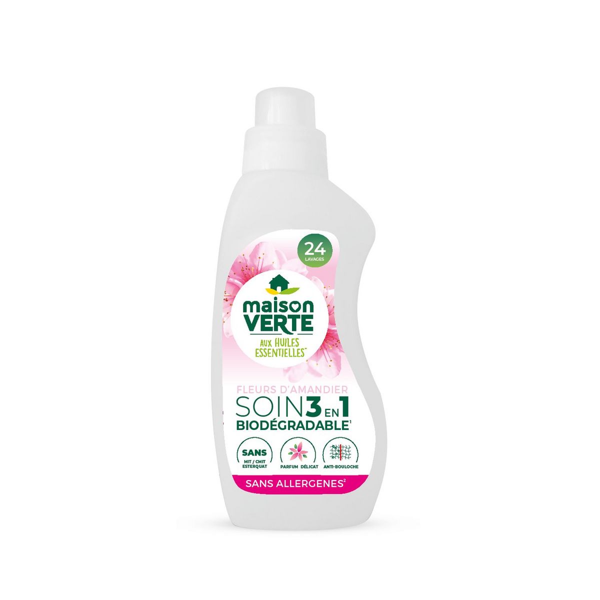 MAISON VERTE Désinfectant du linge aux huiles essentielles fleur d'amandier soin 3en1 sans allergènes  750ml