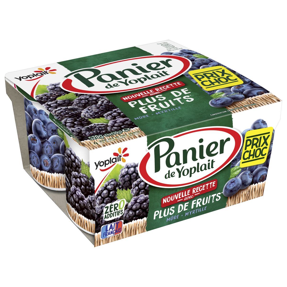 PANIER DE YOPLAIT Plus de fruits yaourt mure myrtille 4x130g