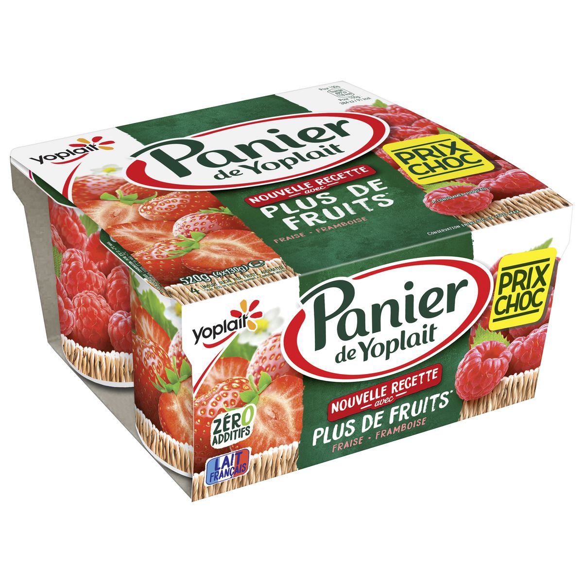 PANIER DE YOPLAIT Plus de fruits yaourt fraise framboise 4x130g