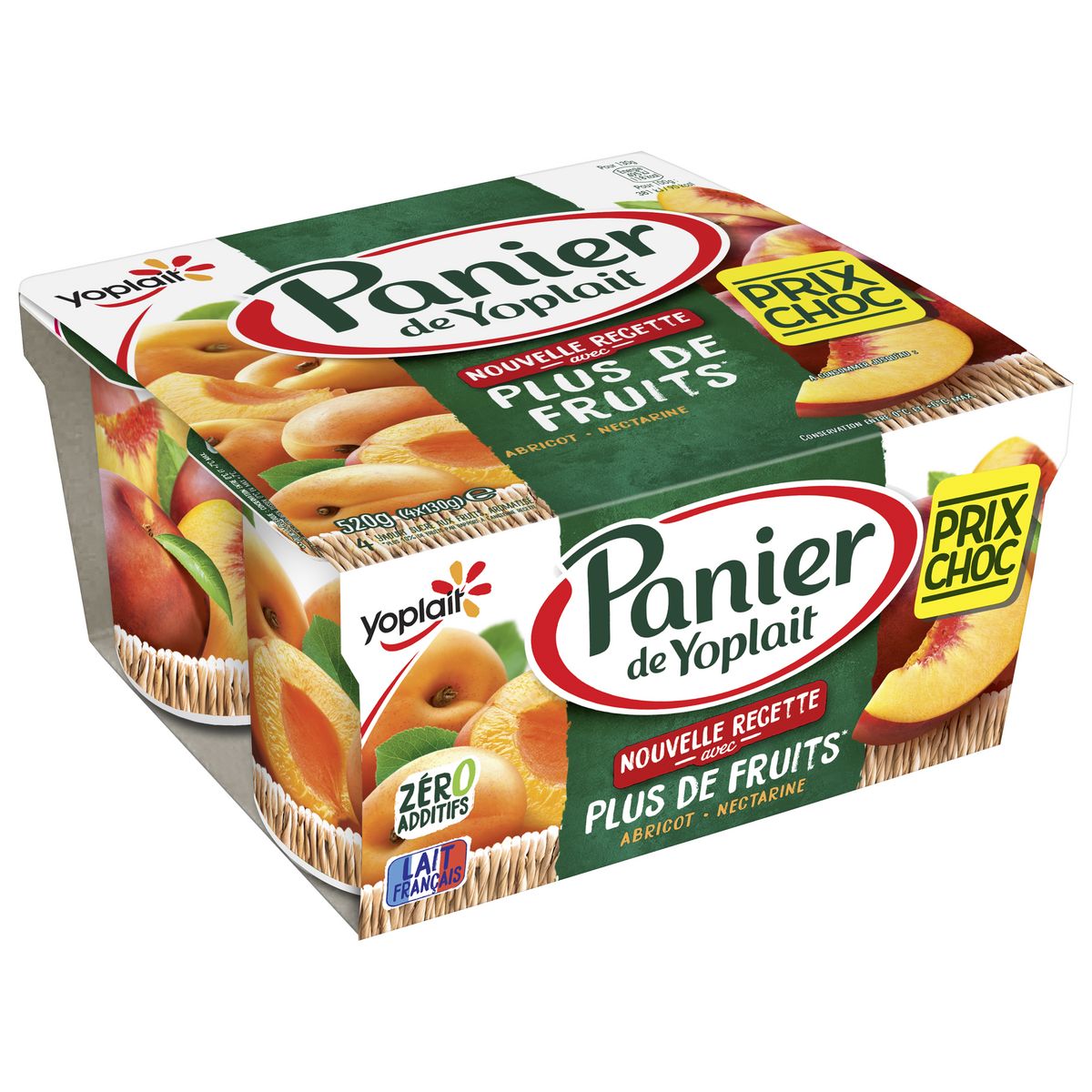 PANIER DE YOPLAIT Plus de fruits yaourt nectarine et abricot 4x130g