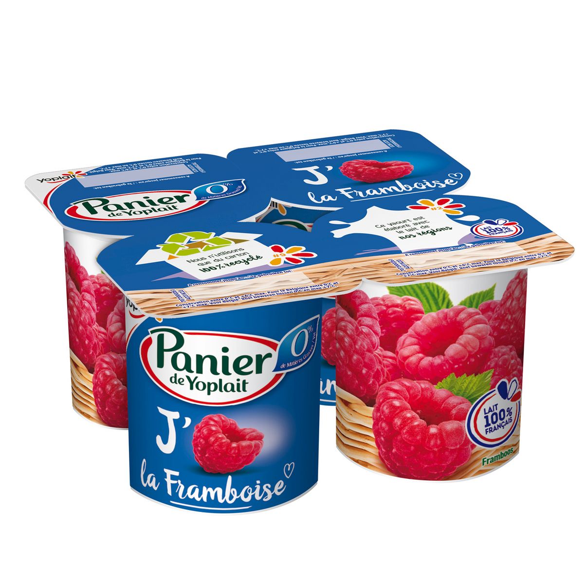 PANIER DE YOPLAIT Yaourt aromatisés à la framboise 0% matière grasse 4x130g