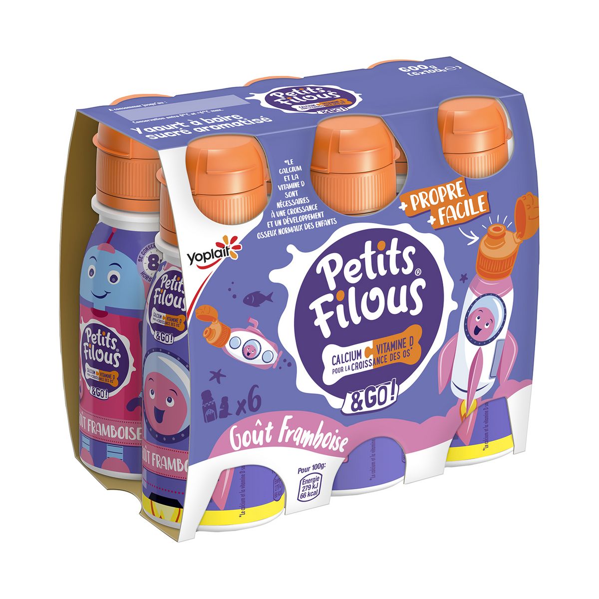 PETITS FILOUS Yaourt à boire aromatisé framboise 6x100g