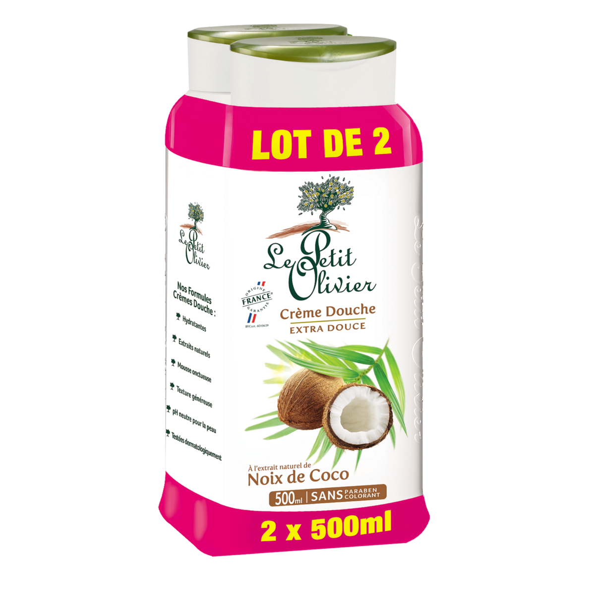 LE PETIT OLIVIER Crème de douche extra douce à l'extrait naturel de noix de coco Lot de 2 2x500ml