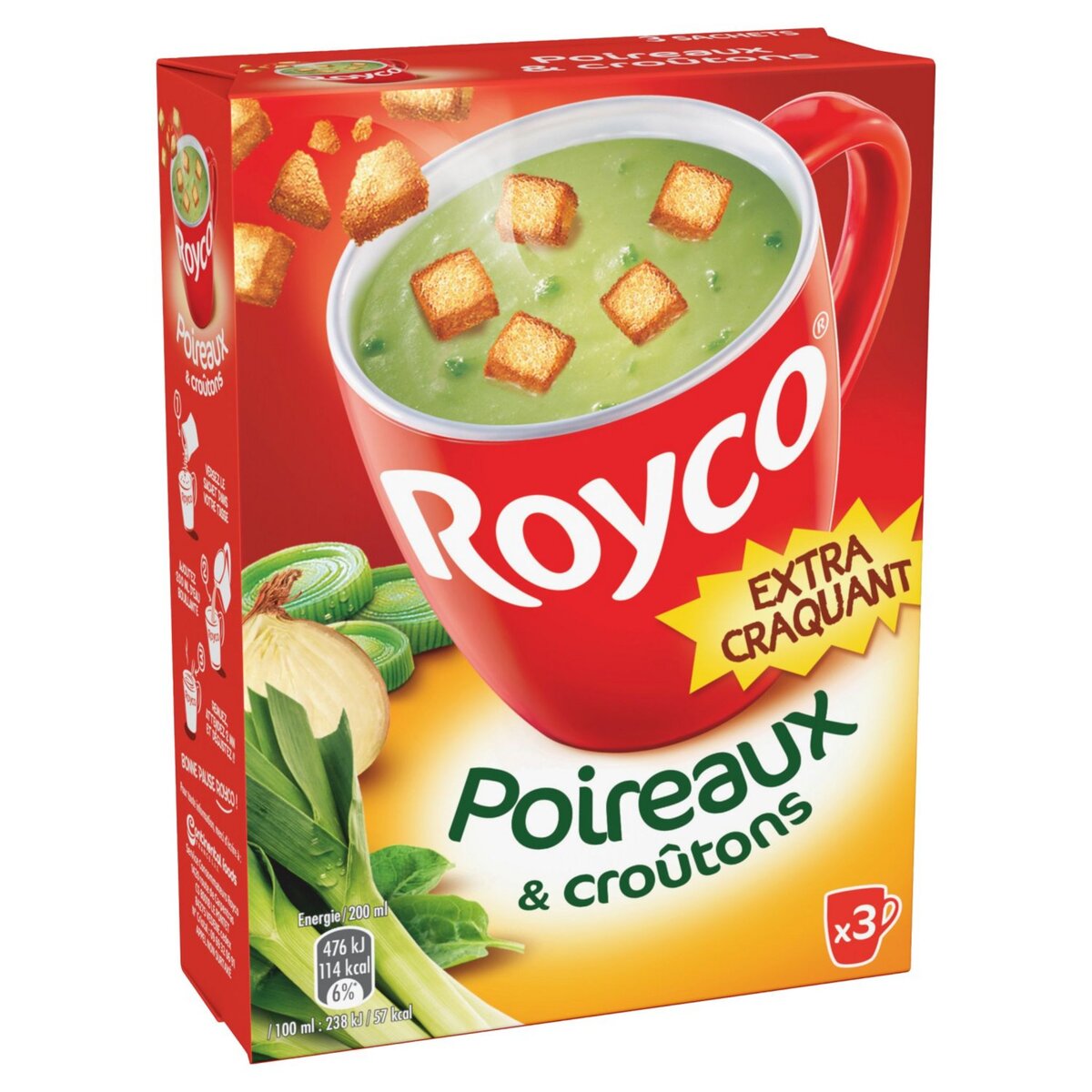 ROYCO Soupe instantanée poireaux et croûtons extra craquant 3 sachets 60cl