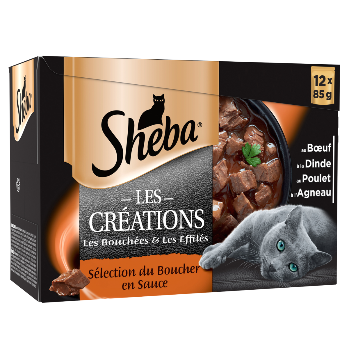 SHEBA Sachets repas bouchées et effilés pâtée viandes pour chat 12x85g