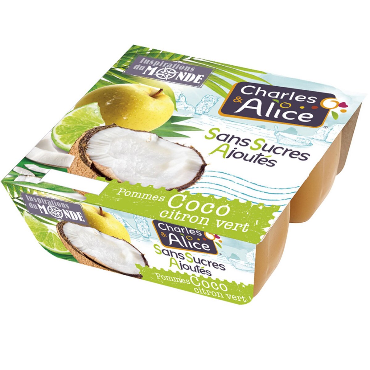CHARLES & ALICE Spécialité pommes coco citron vert sans sucres ajoutés 4x97g