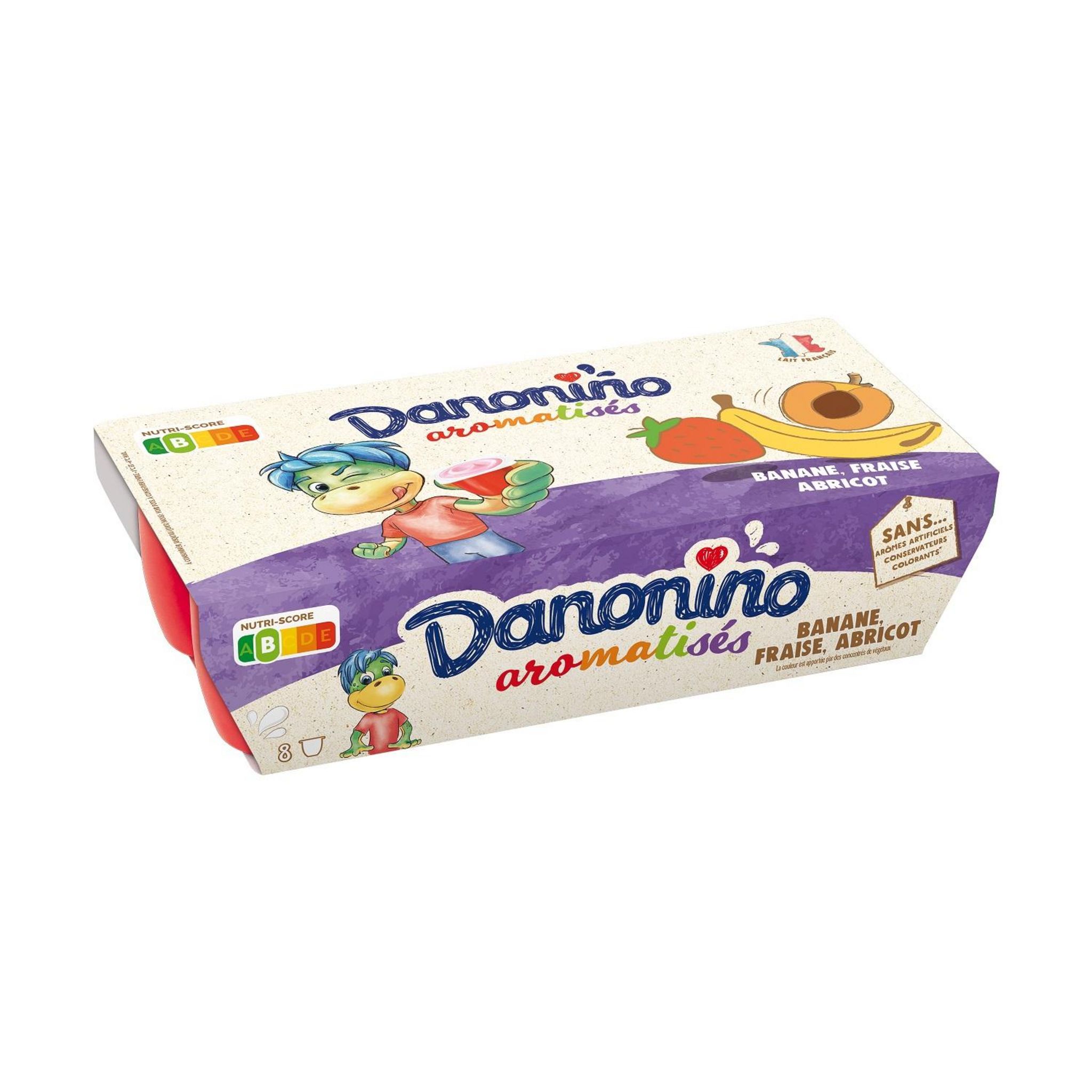 DANONINO Panaché aromatisé à la banane, à la fraise et à l'abricot 8x50g