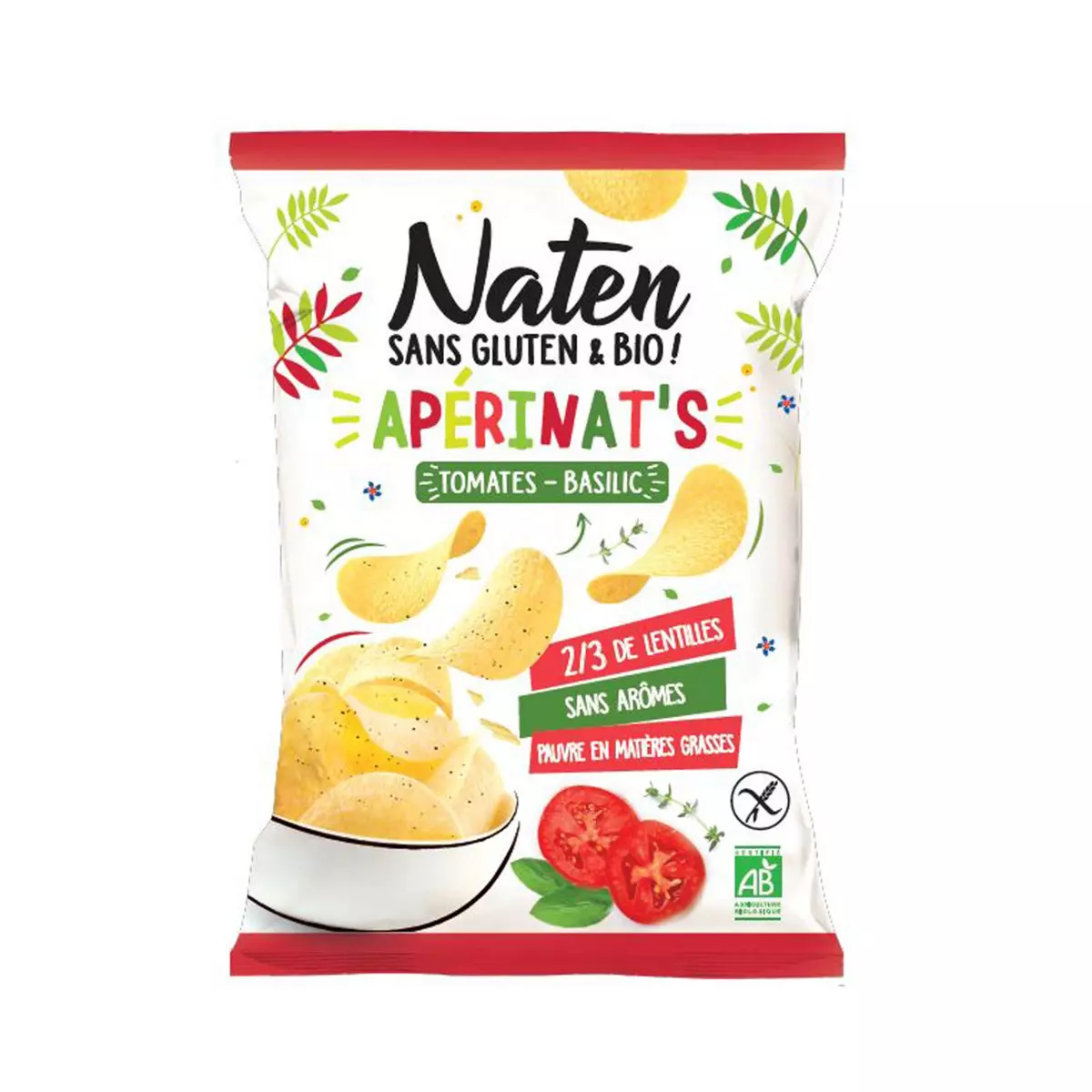 NATEN Apérinat's Chips tomates basilic sans gluten & bio 50g