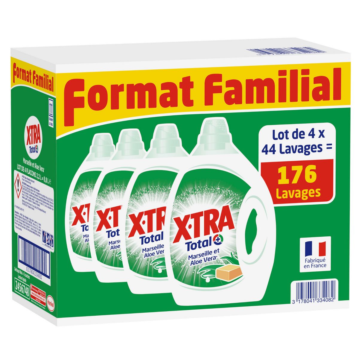 X-TRA Lessive diluée savon Marseille 176 lavages 4x2,2l