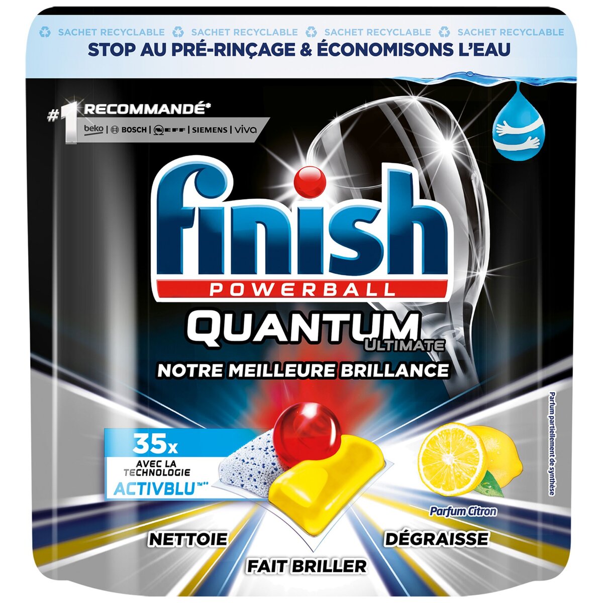 FINISH Quantum tablettes lave vaisselle parfum citron 35 lavages 35 tablettes