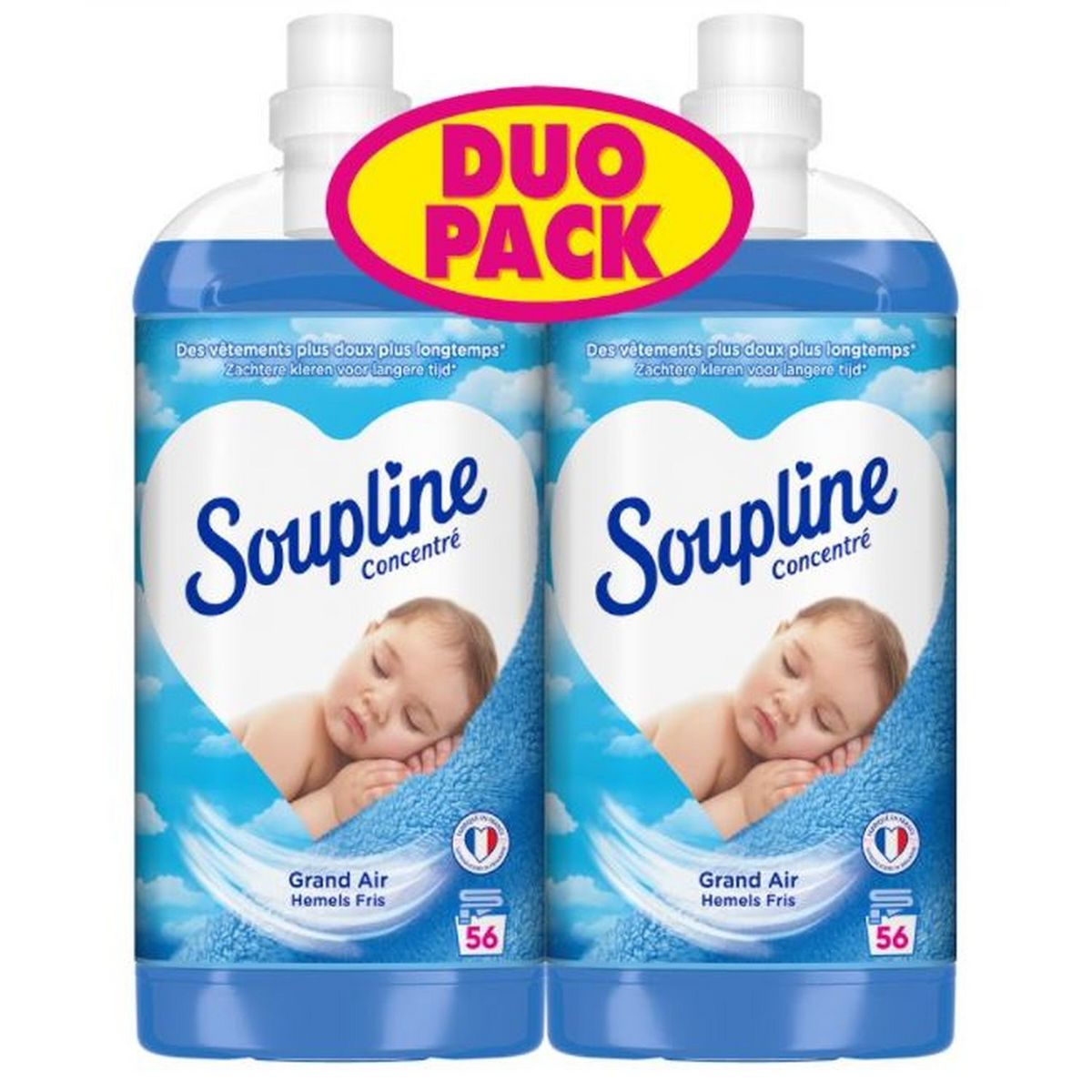SOUPLINE Adoucissant concentré grand air 2x56 lavages 1.3l