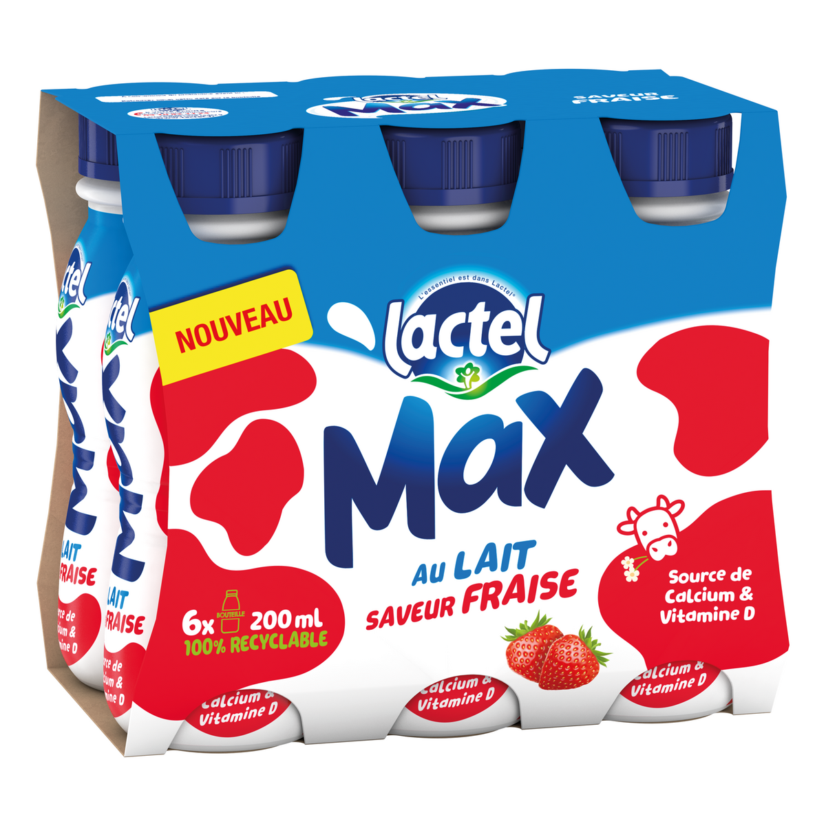 LACTEL Max Boisson lactée aromatisée à la fraise 6x20cl 6x20cl
