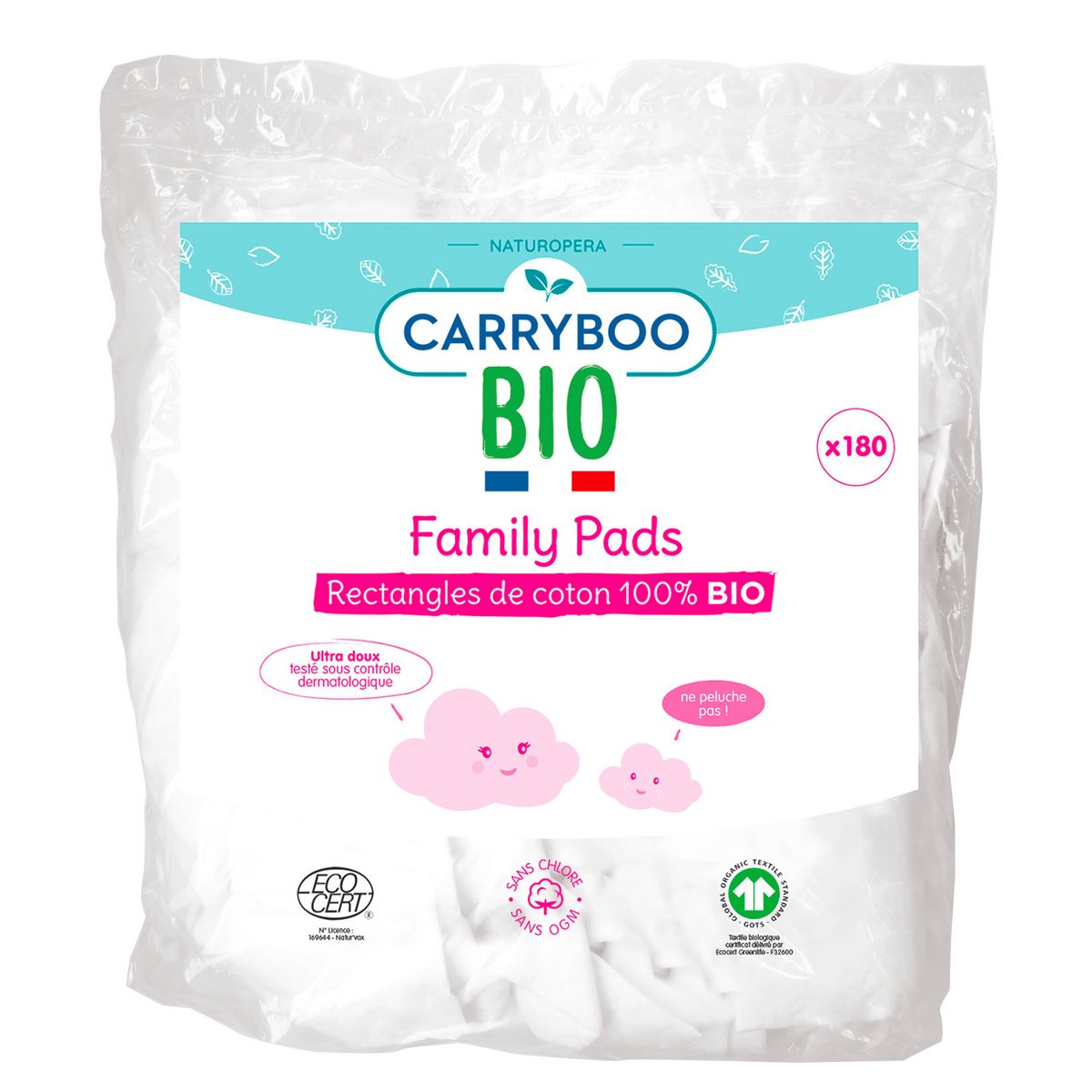 CARRYBOO BIO Cotons rectangles bio family pads 180 cotons