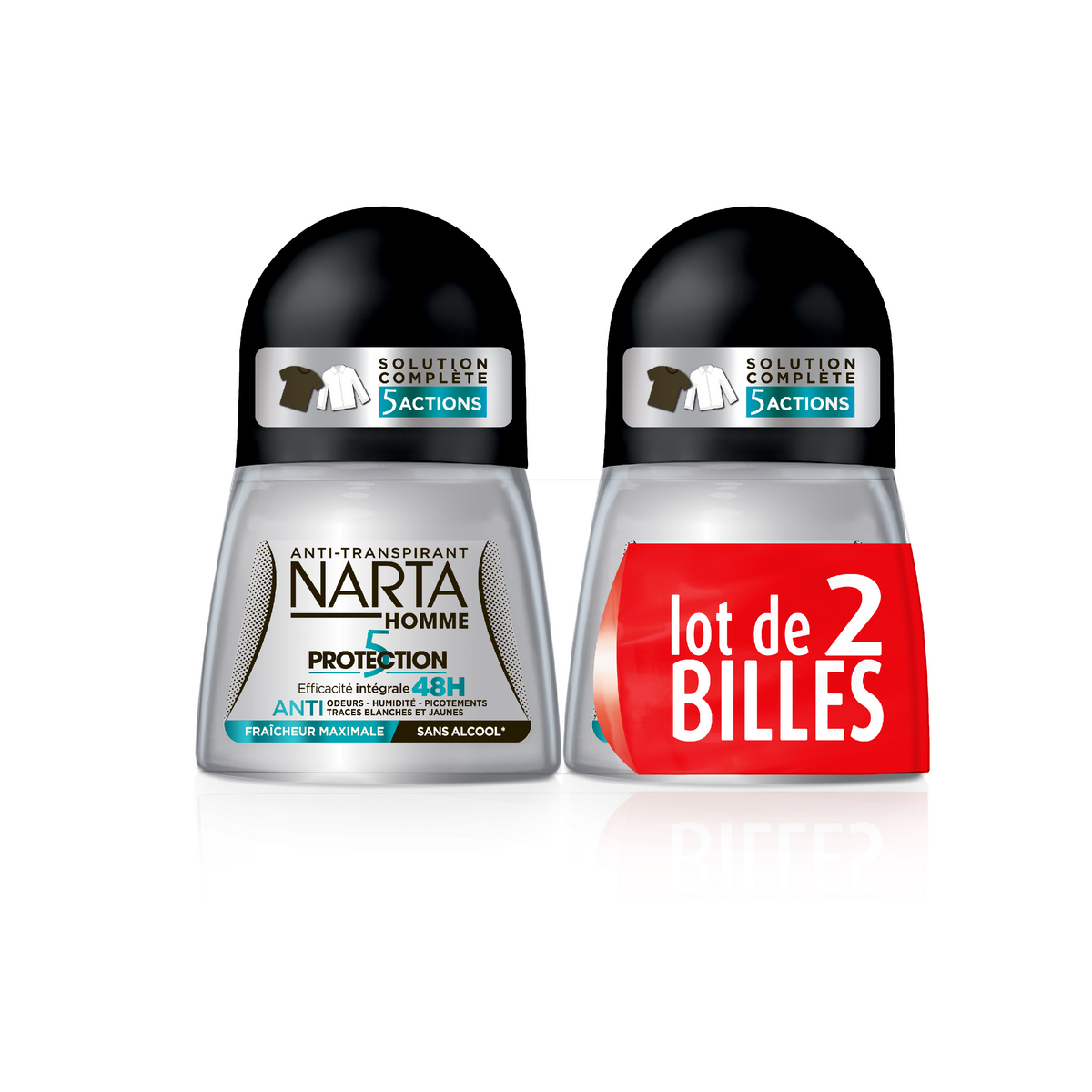 NARTA Déodorant bille 48h anti transpirant homme fraîcheur maximale 2x50ml