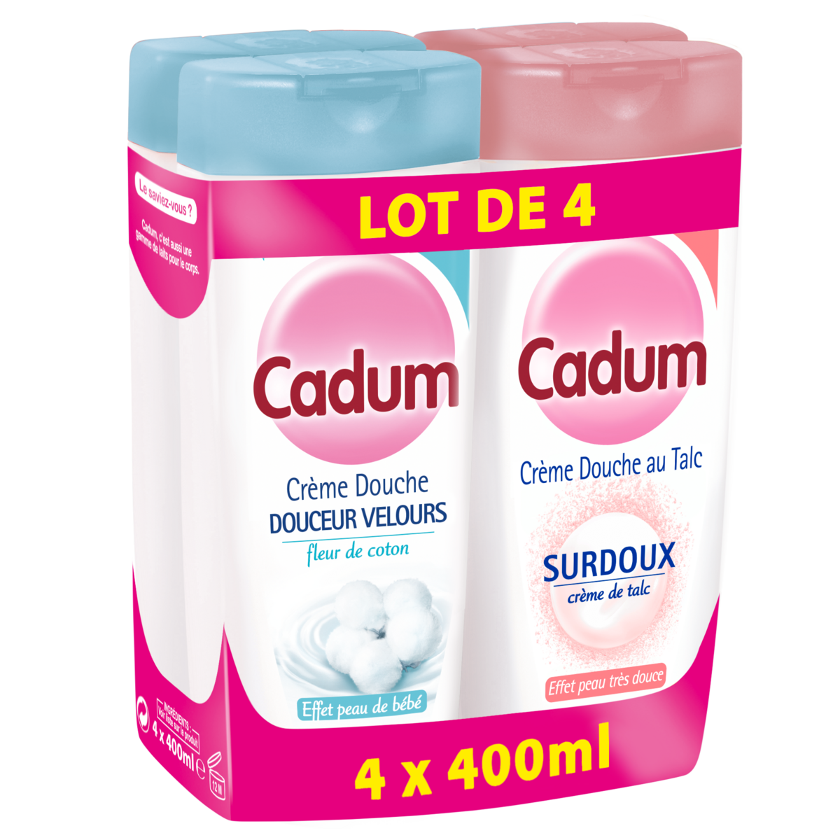Crème de douche douceur velours et Crème de douche au talc Lot de 4 4x40ml