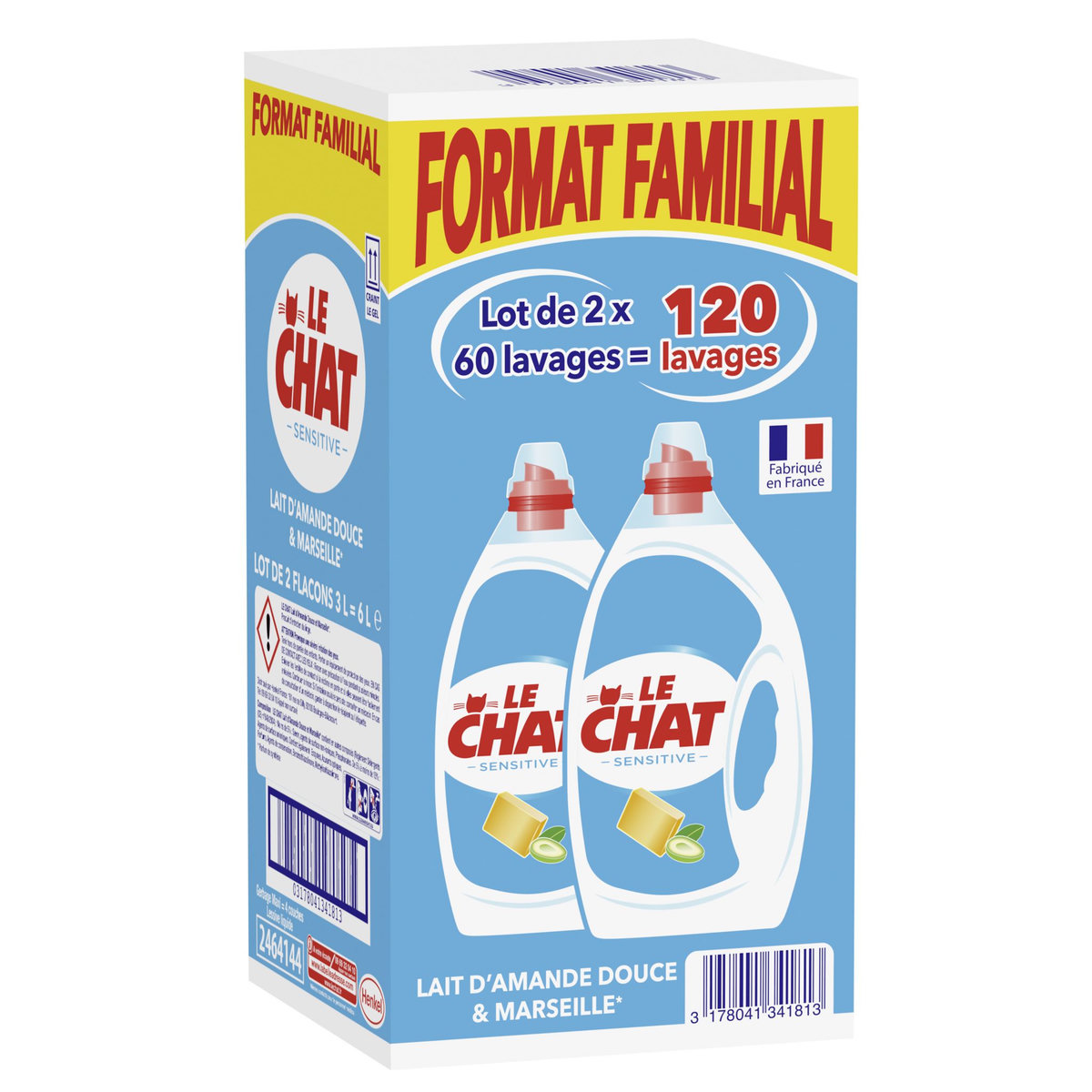LE CHAT Lessive liquide lait d'amande et savon de Marseille 120 lavages ...