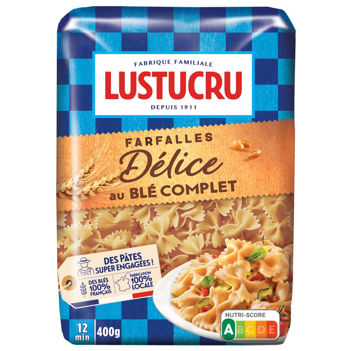 LUSTUCRU Farfalles délice au blé complet 400g