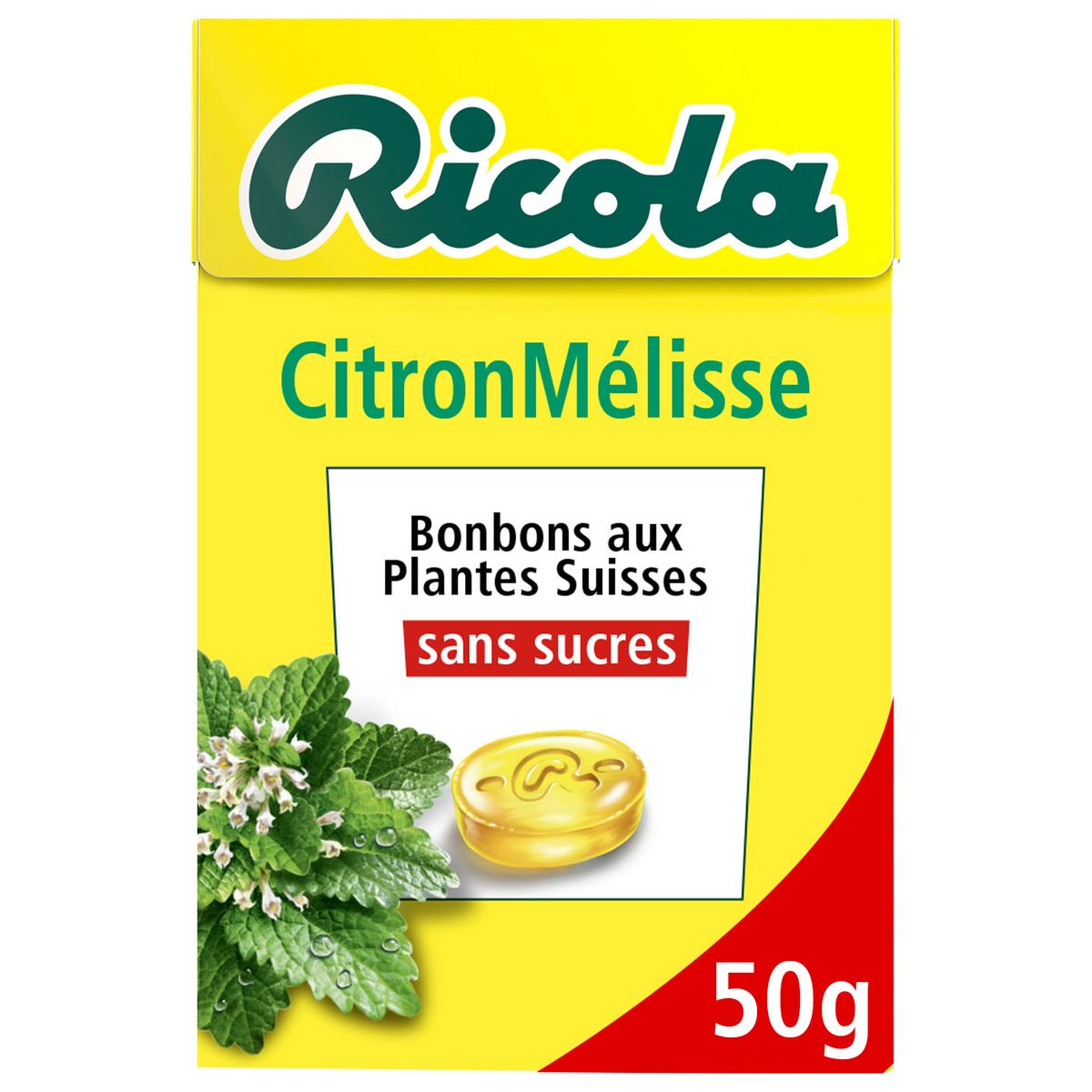RICOLA Bonbons suisses aux plantes sans sucres saveur citron mélisse 50g