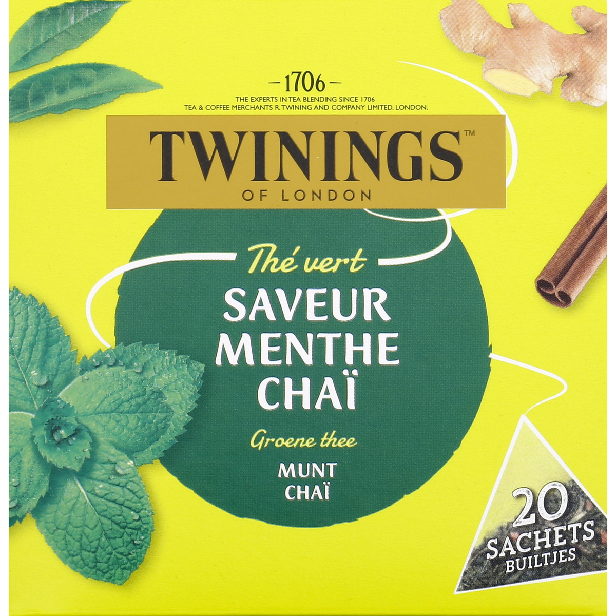 TWININGS Thé vert menthe chaï 20 sachets 32g