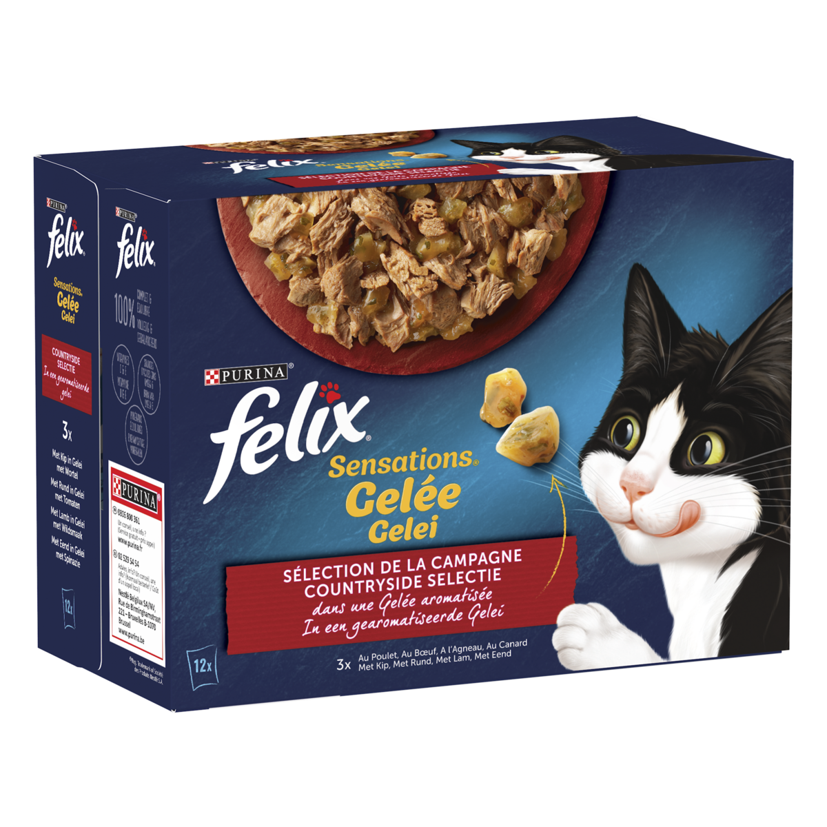 FELIX Sachets repas sensations pâtée gelée viandes pour chat 12x100g
