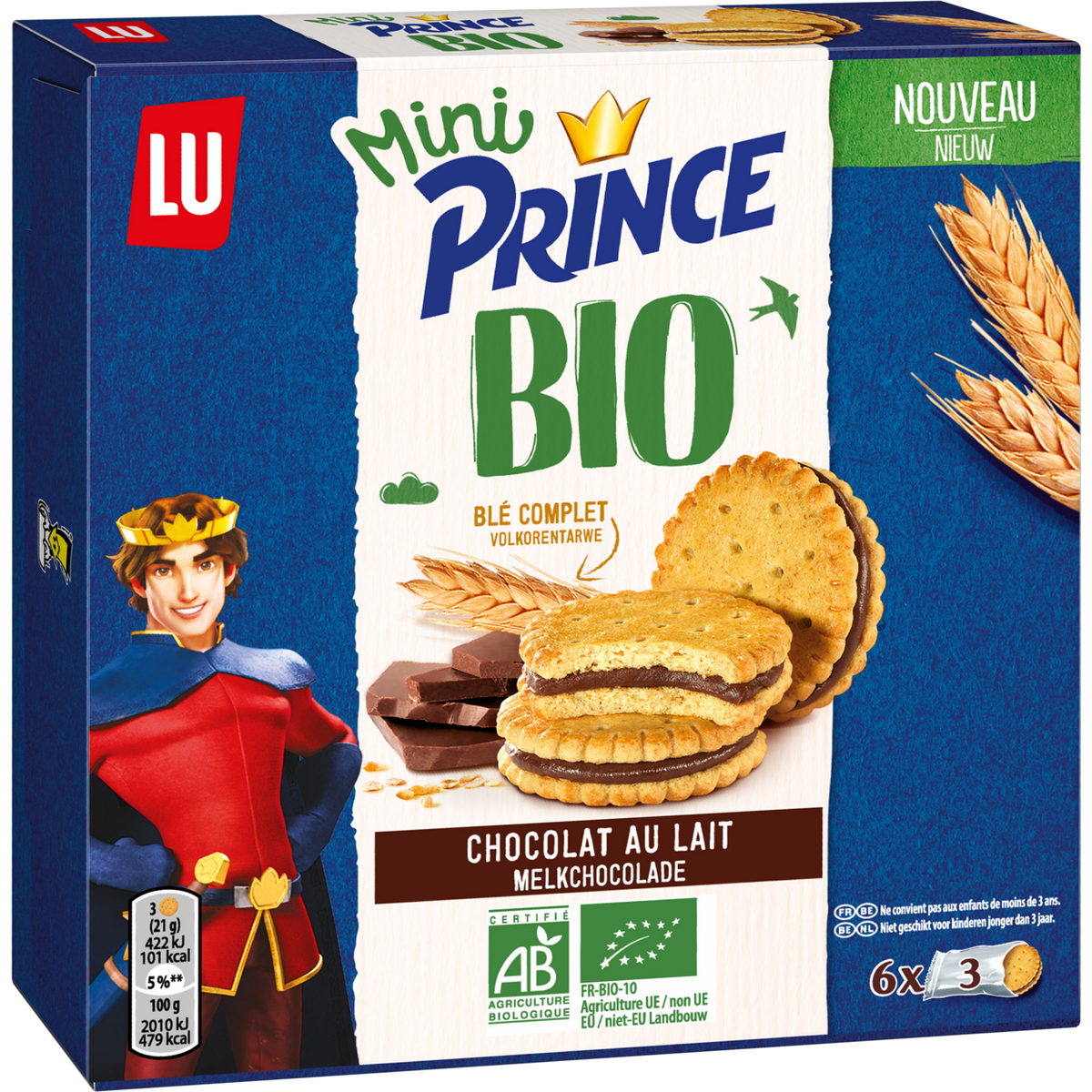 PRINCE Mini Biscuits bio fourrés au chocolat 6 sachets de 3 126g