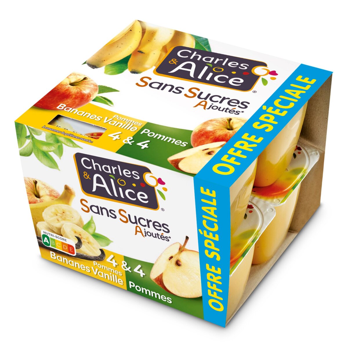 CHARLES & ALICE Spécialité pommes bananes vanille pommes sans sucres ajoutés 8x100g