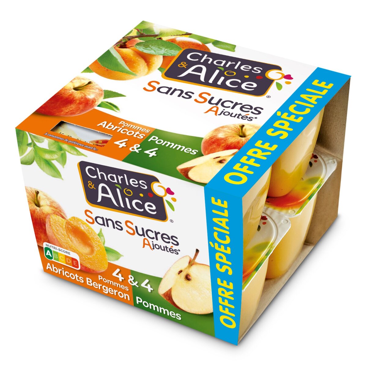 CHARLES & ALICE Spécialité pommes abricots Bergeron pommes sans sucres ajoutés 8x100g