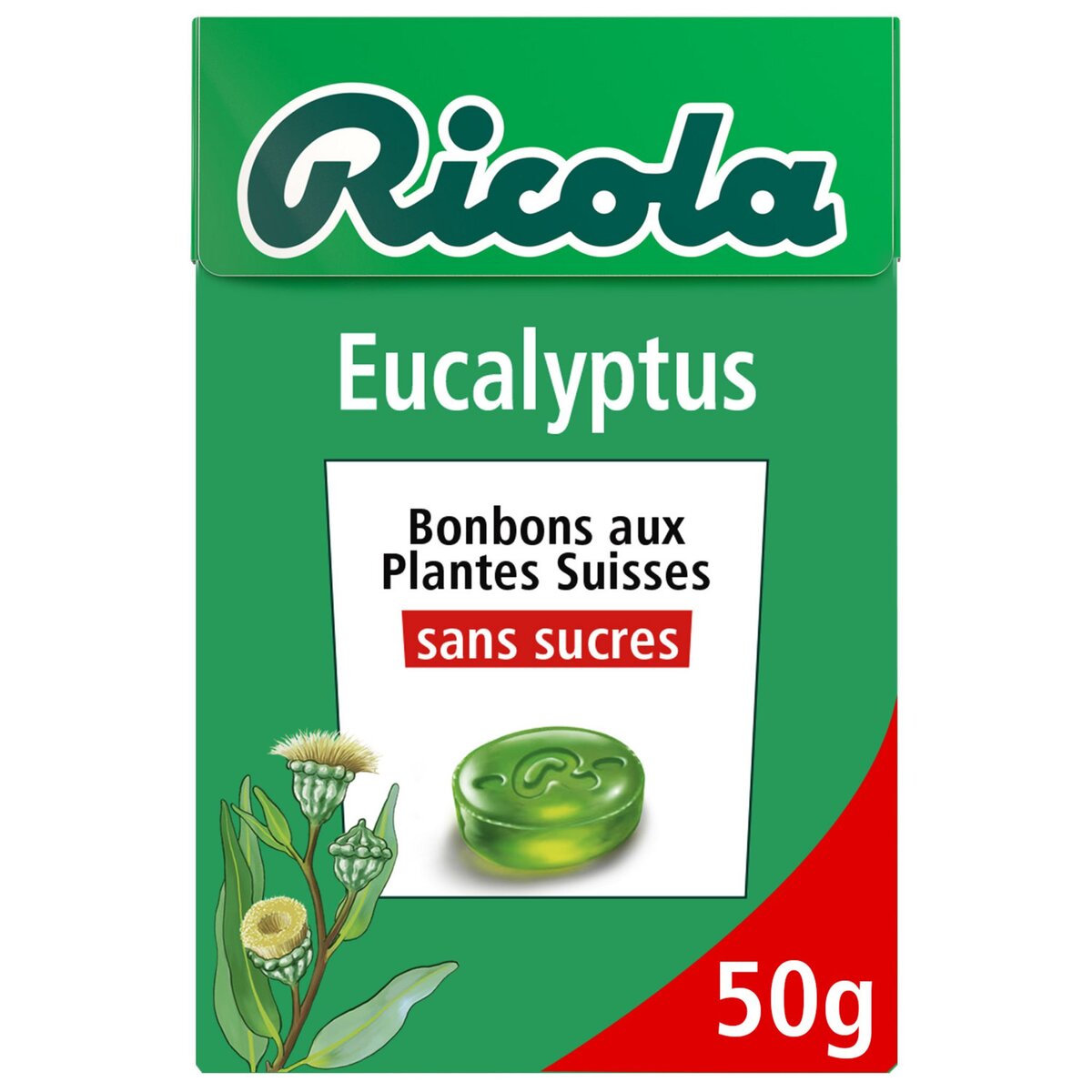 RICOLA Bonbons suisses aux plantes sans sucres saveur eucalypthus 50g pas  cher 