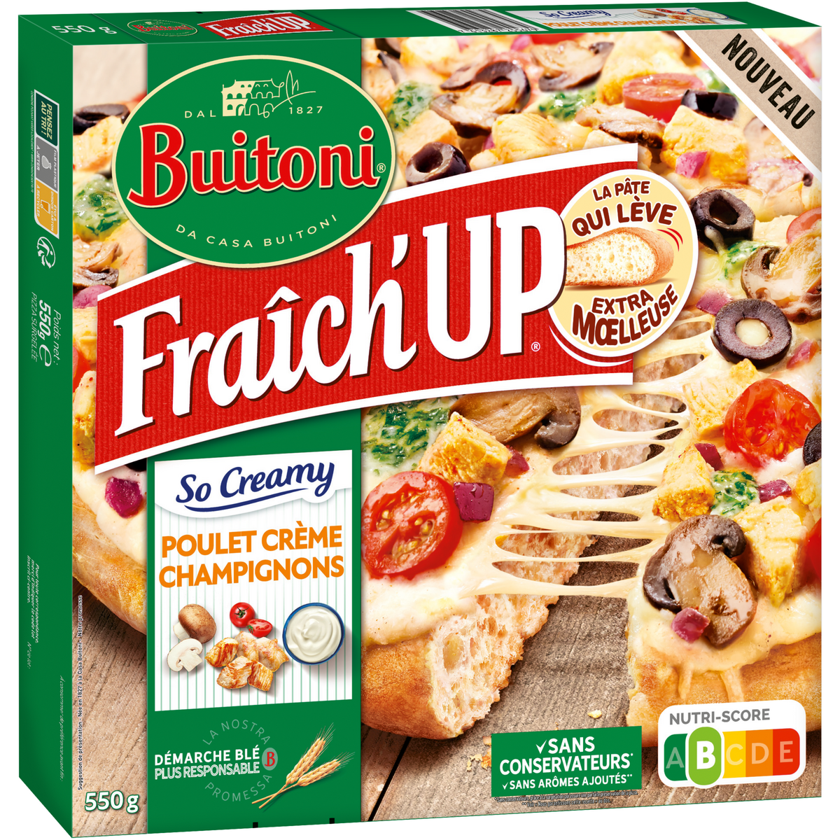 BUITONI Fraîch'up So creamy - Pizza poulet crème aux champignons 550g