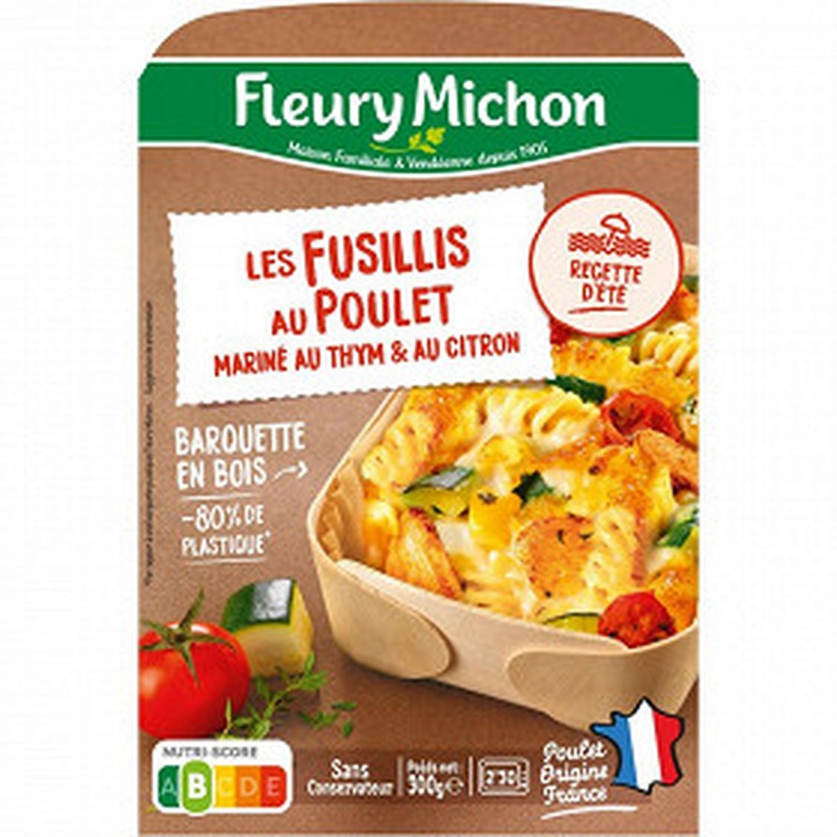 FLEURY MICHON Pâtes fusillis poulet traité en salaison mariné tomates courgettes ricotta et citron 1 part 300g