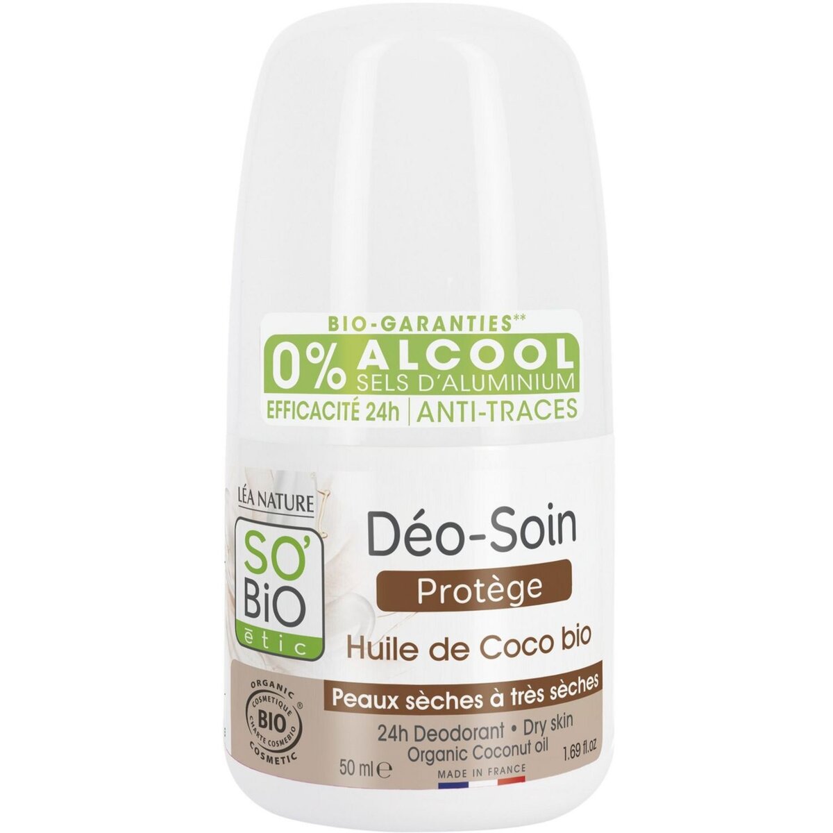 SO BIO ETIC Déodorant bille soin huile de coco bio peaux sèches à sensibles 50ml