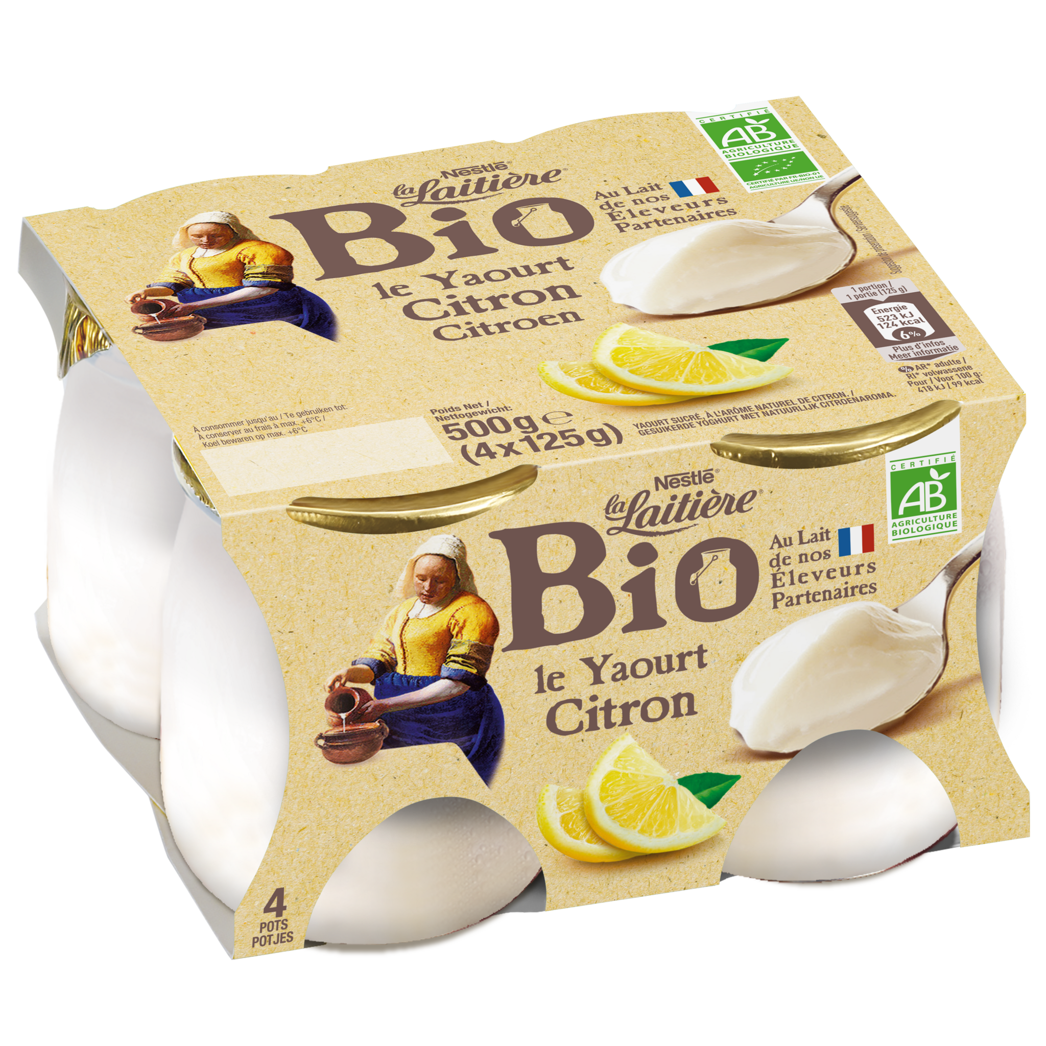 LA LAITIERE Yaourt bio au citron 4x125g
