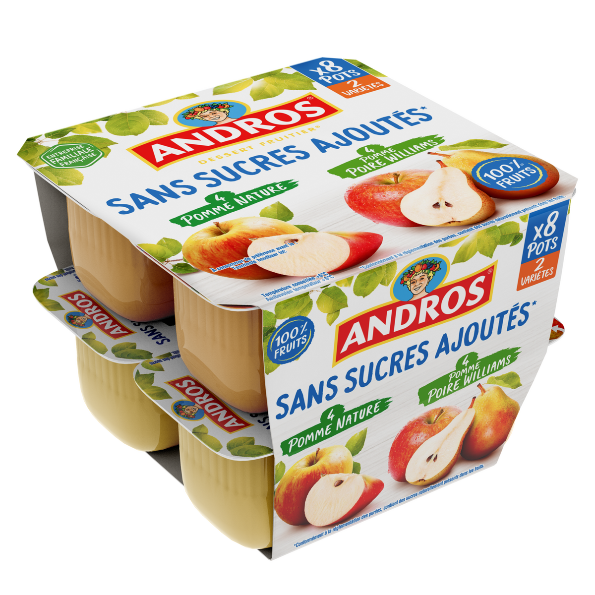 ANDROS Compotes pomme nature pomme poire sans sucres ajoutés 8x100g pas