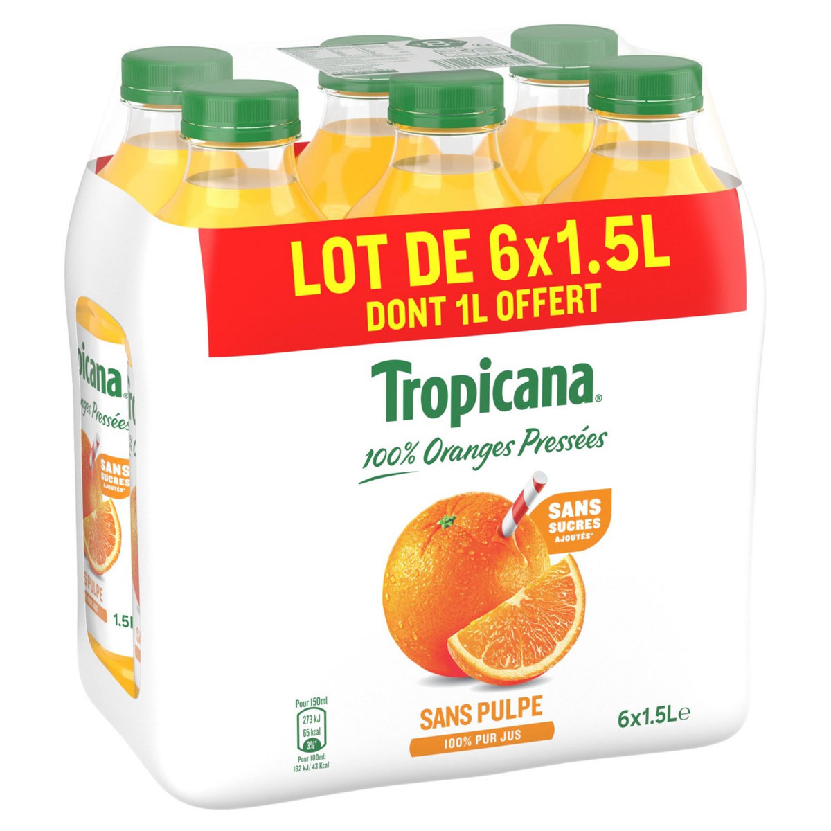 Tropicana Jus d'Orange 100% Pressé Bouteille 100% Recyclée