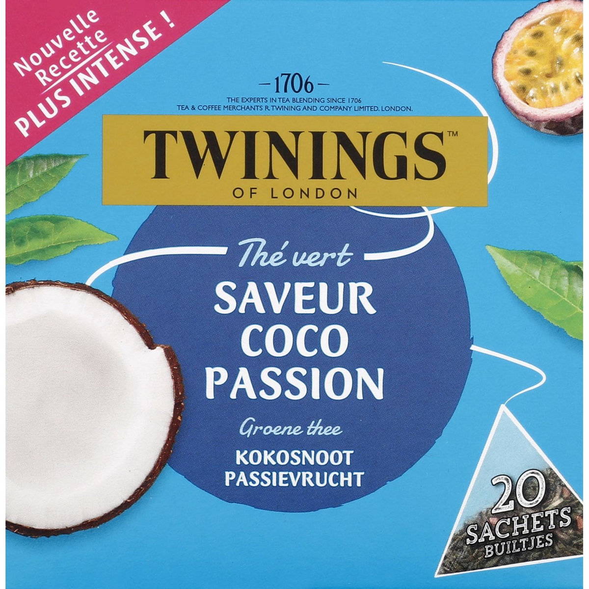 TWININGS Thé saveur coco passion 20 sachets 32g pas cher - Auchan.fr