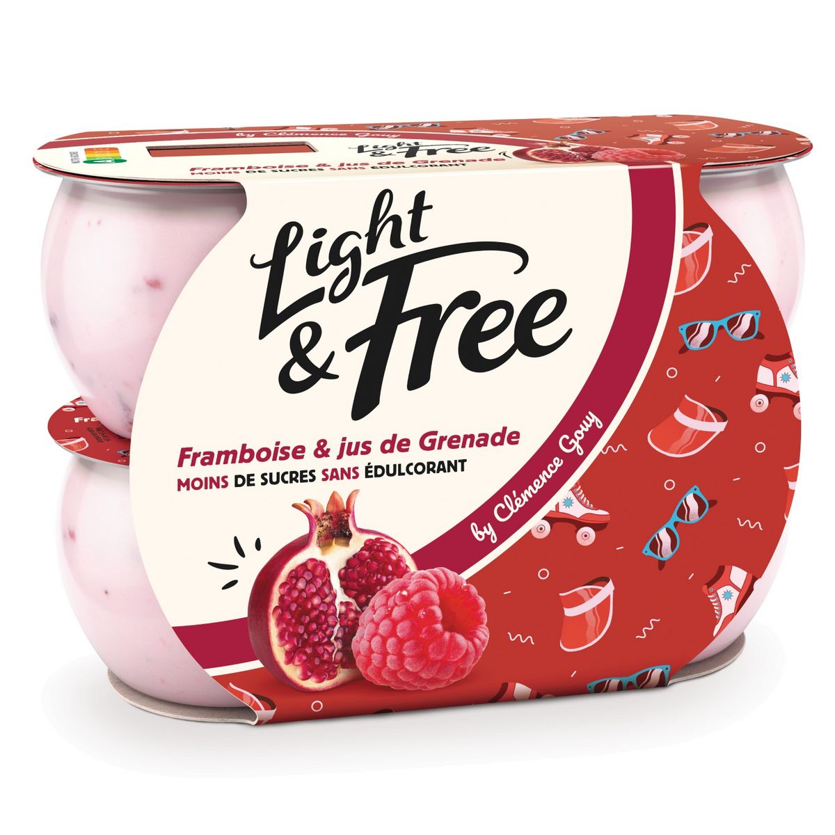 LIGHT&FREE Yaourt aux fruits allégé framboise grenade 4x120g