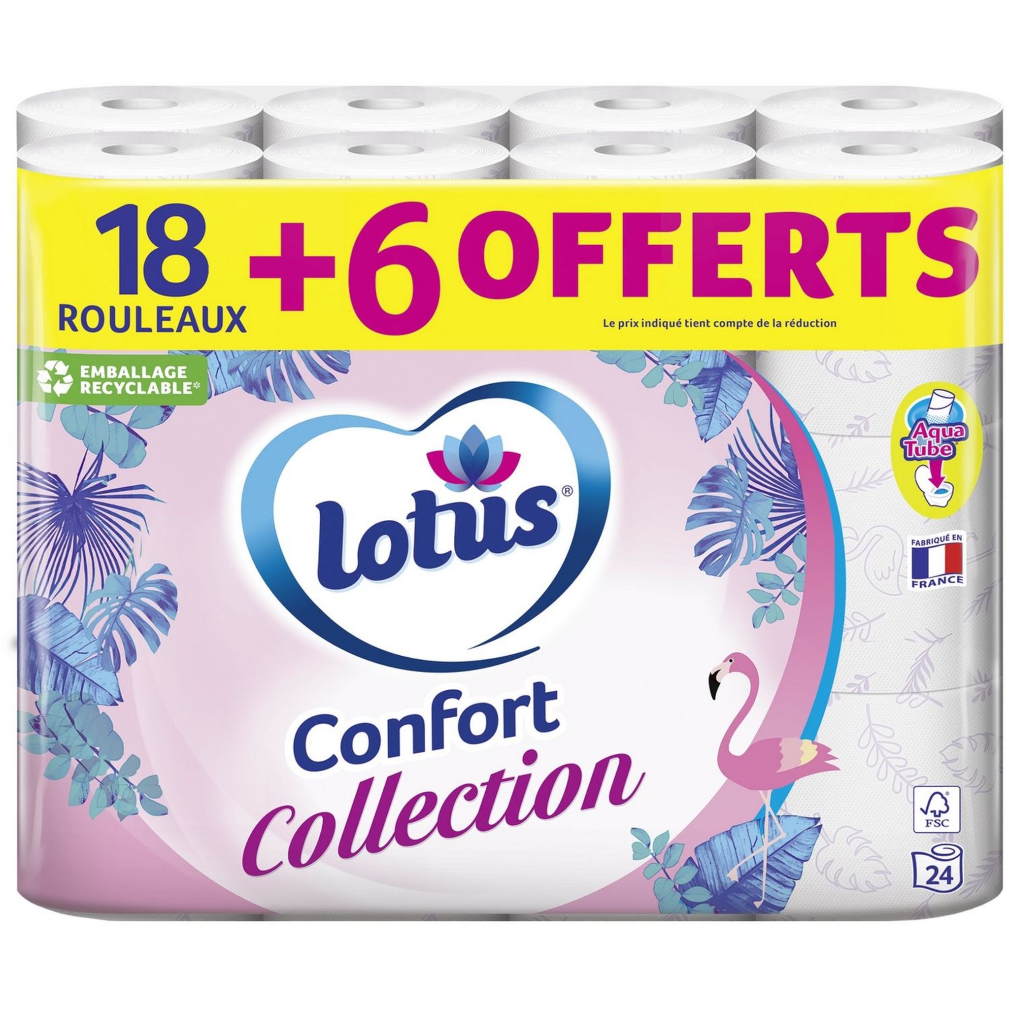 LOTUS Papier toilette confort 18 rouleaux + 6 offerts
