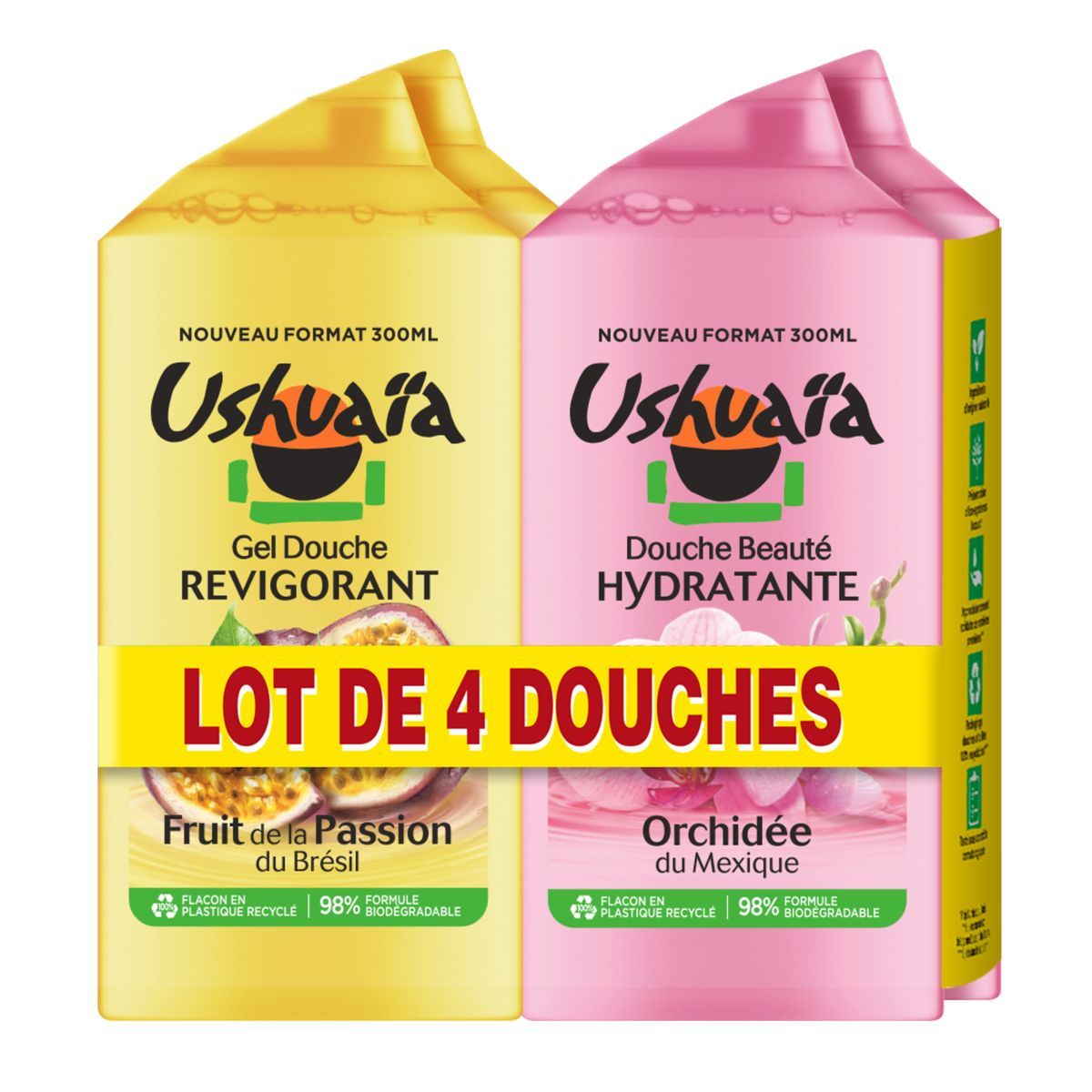 USHUAIA Gel douche fruit de la passion et orchidée 4x300ml