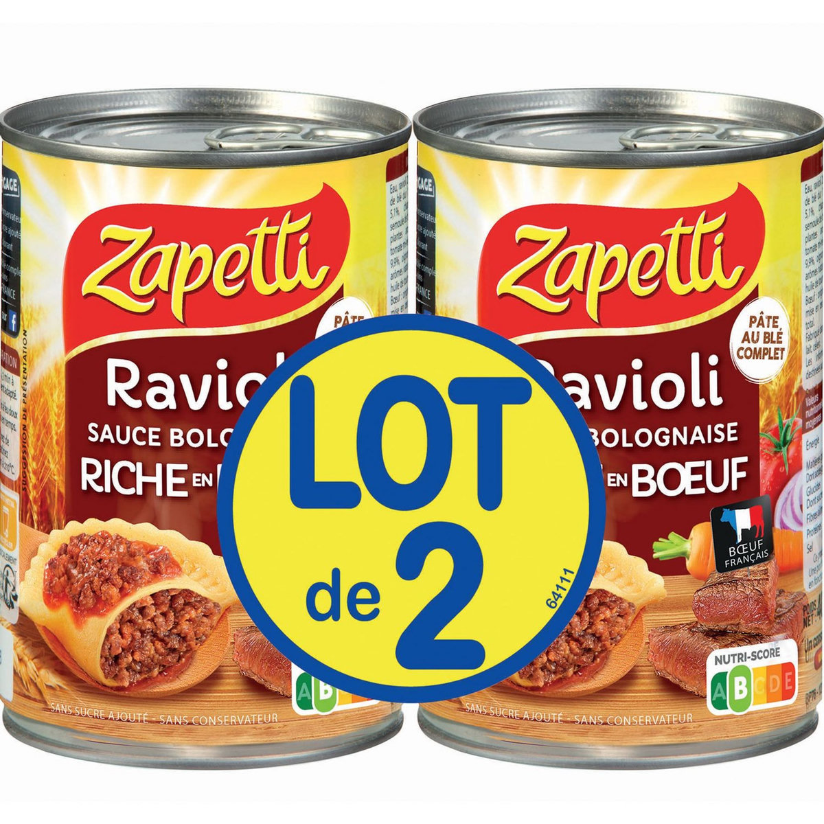 ZAPETTI Ravioli sauce bolognaise pur bœuf riche en bœuf 2x400g pas cher ...