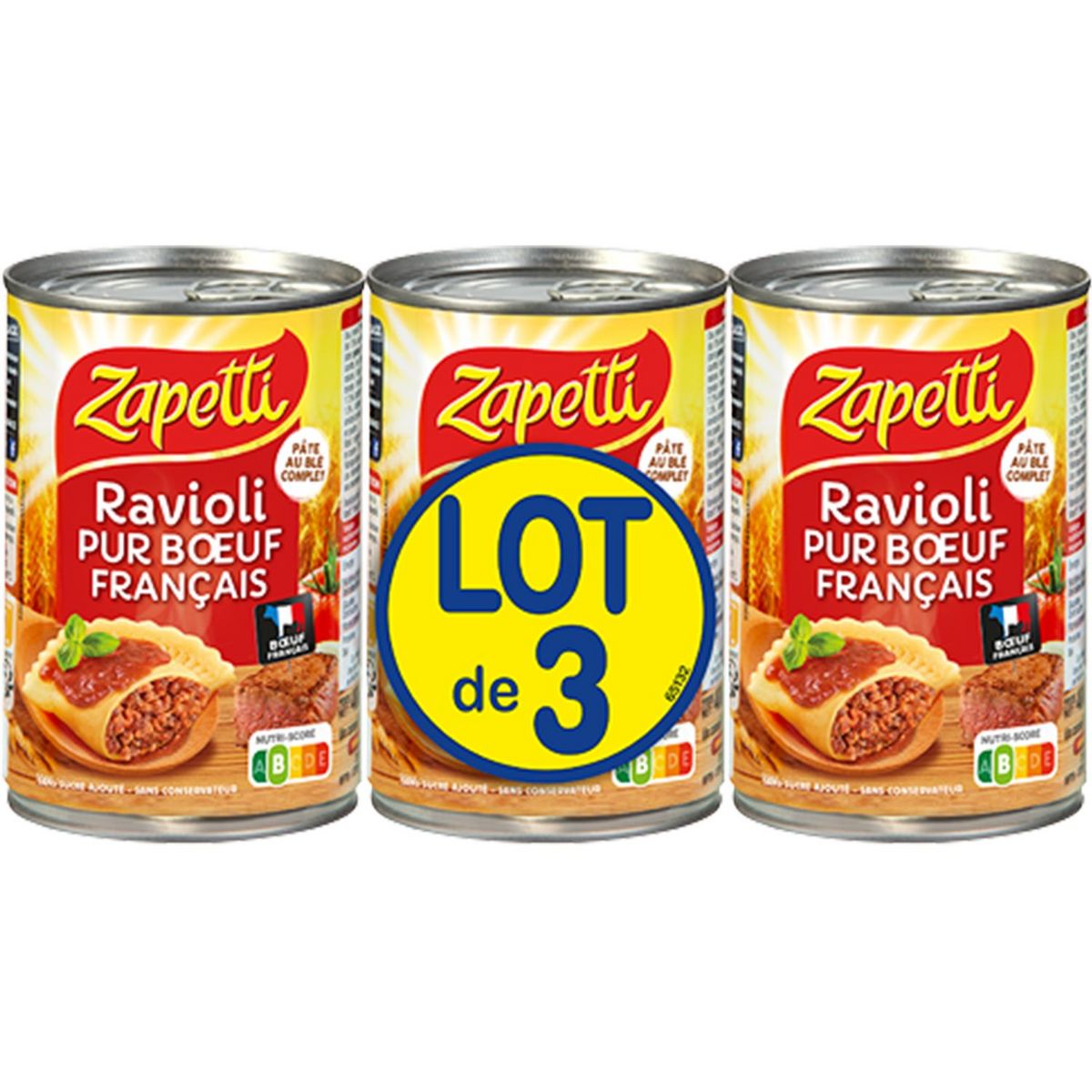 ZAPETTI Ravioli pur bœuf Français lot de 3 3x400g