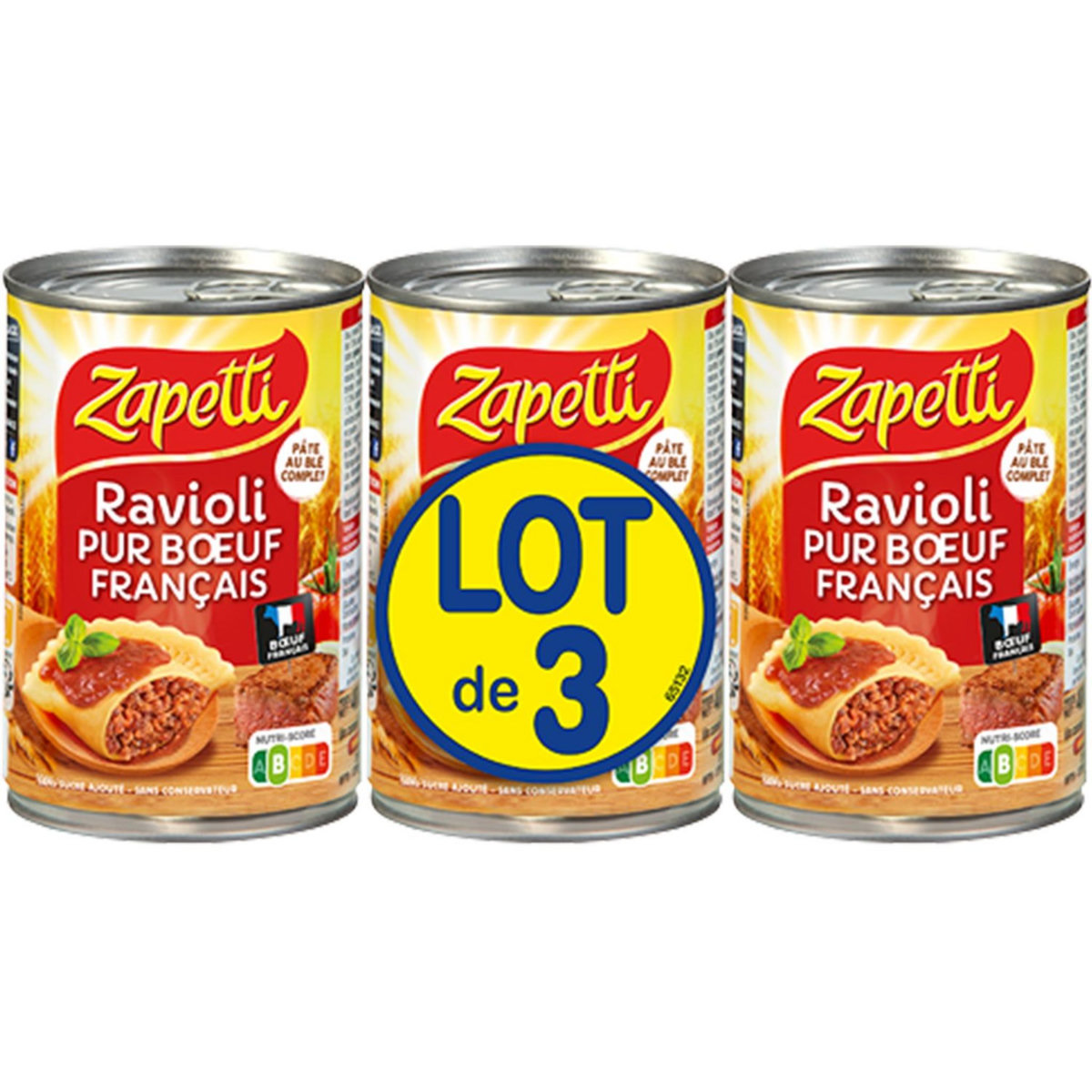 ZAPETTI Ravioli pur bœuf Français lot de 3 3x400g pas cher - Auchan.fr