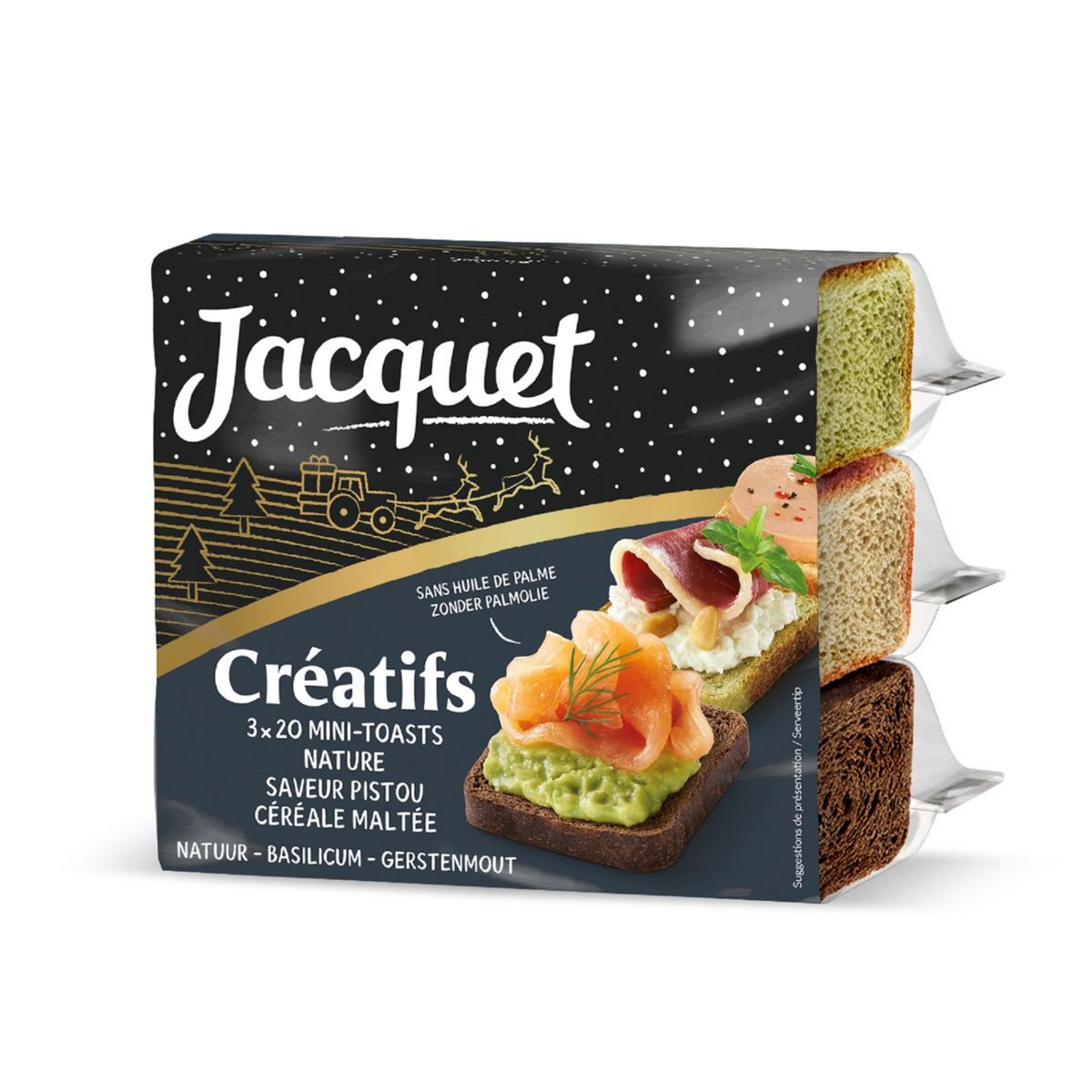 JACQUET Créatifs Mini toasts nature pistou et céréale maltée 3x20 ...