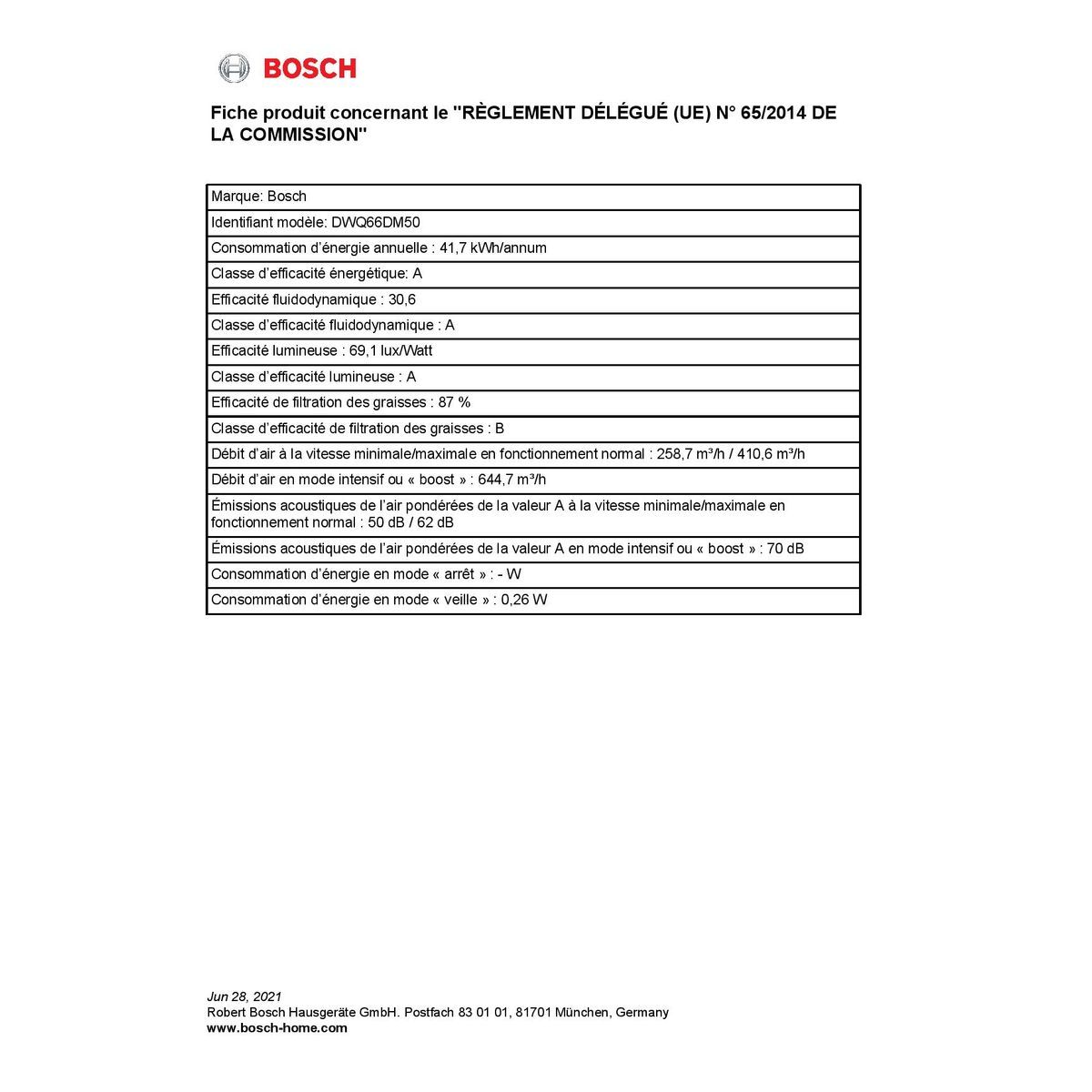 BOSCH Hotte décorative DWQ66DM50 - Évacuation et recyclage, 60 cm, 610 m3/h