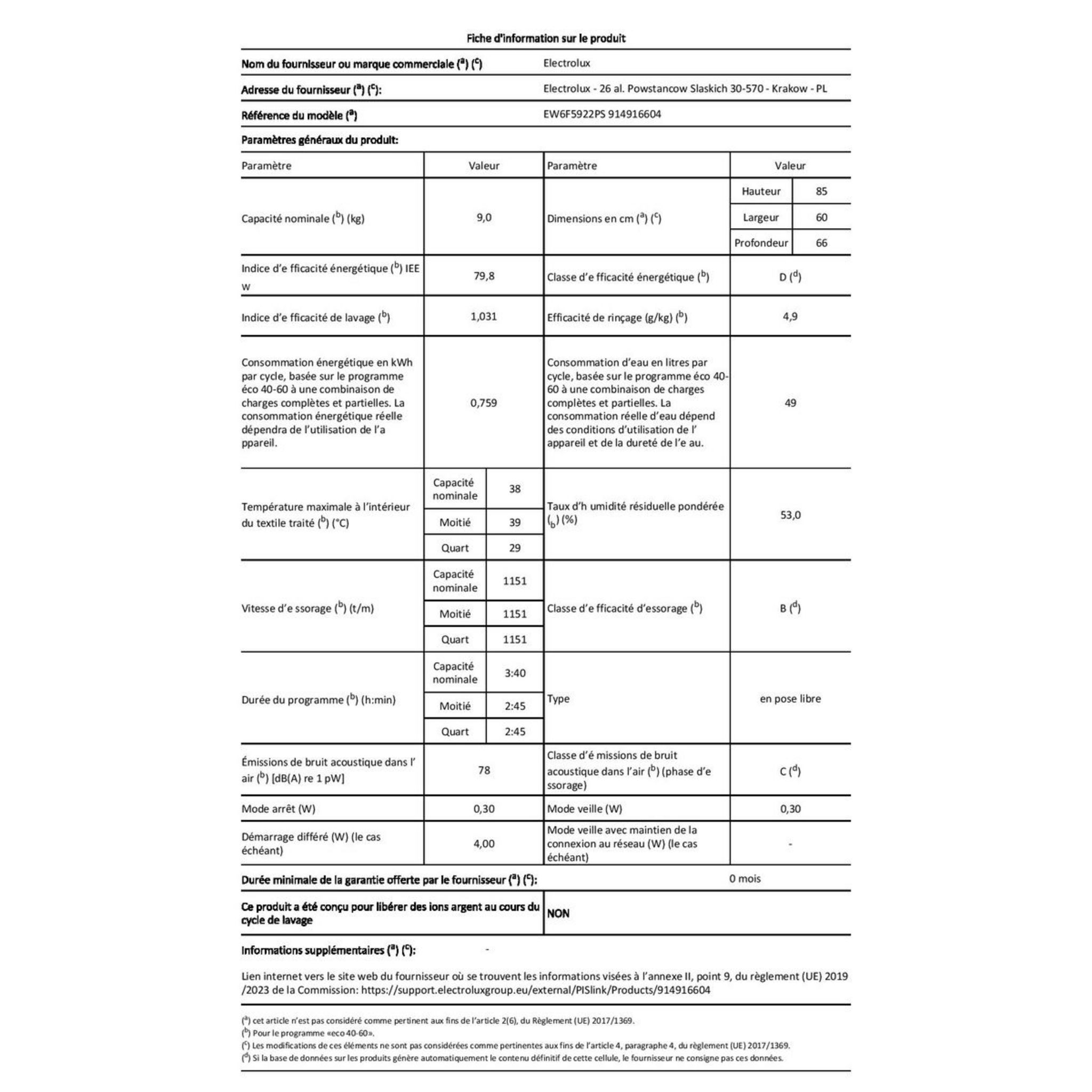 Voir la diapositive 3 : ELECTROLUX Lave linge hublot EW6F5922PS, 9 kg, 1200 T/min