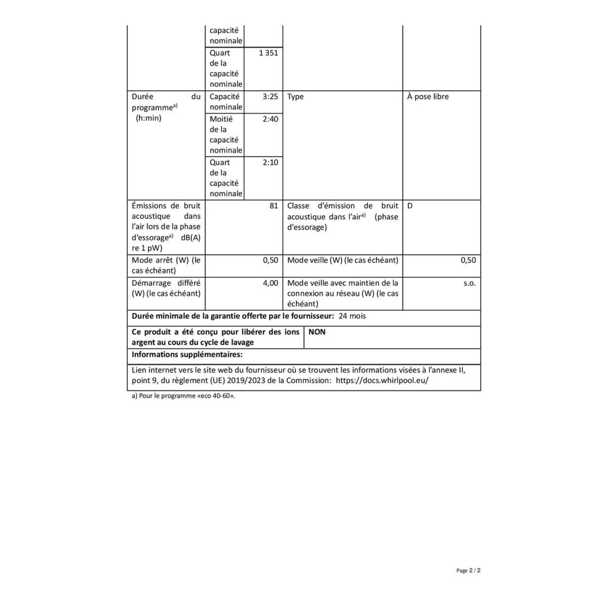 Voir la diapositive 7 : WHIRLPOOL Lave linge hublot FFS7438WFR, 7 kg, 1400 t/min