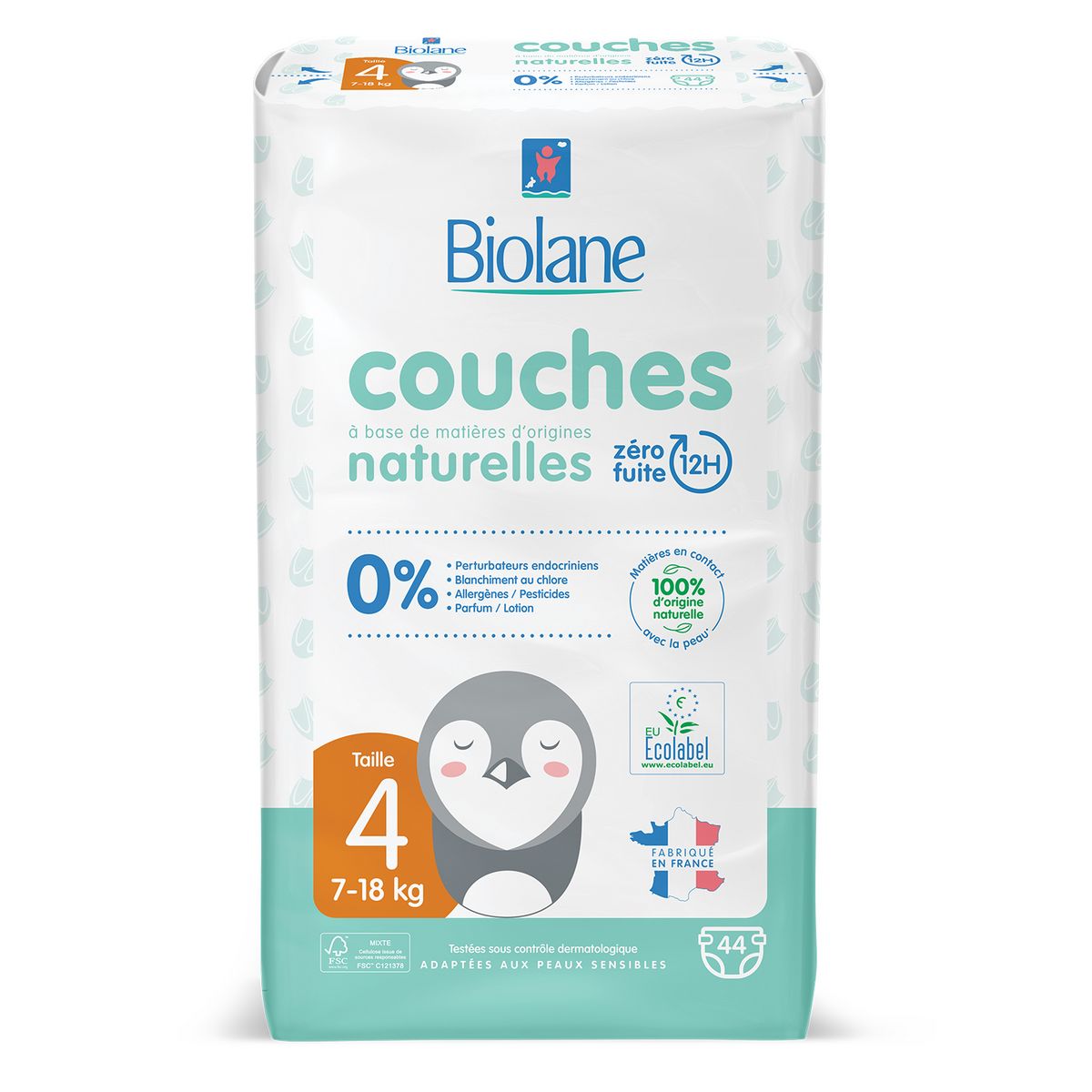 BIOLANE Couches naturelles 0% taille 4 ( 7-18kg ) 44 couches
