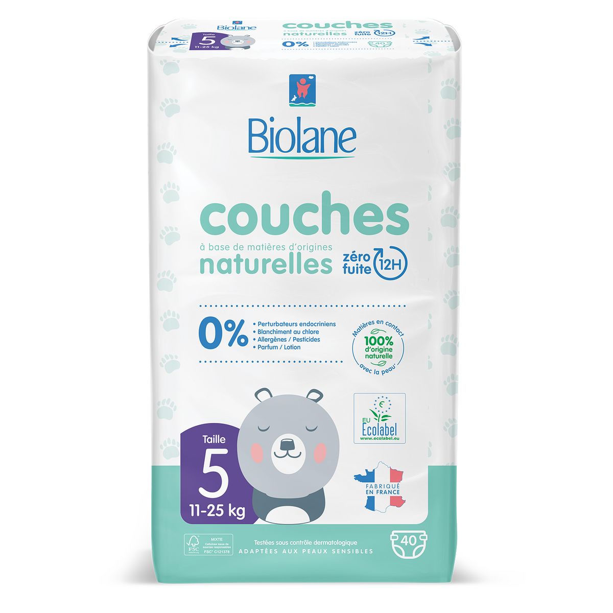 BIOLANE Couches naturelles 0% taille 5 ( 11-25kg ) 40 couches